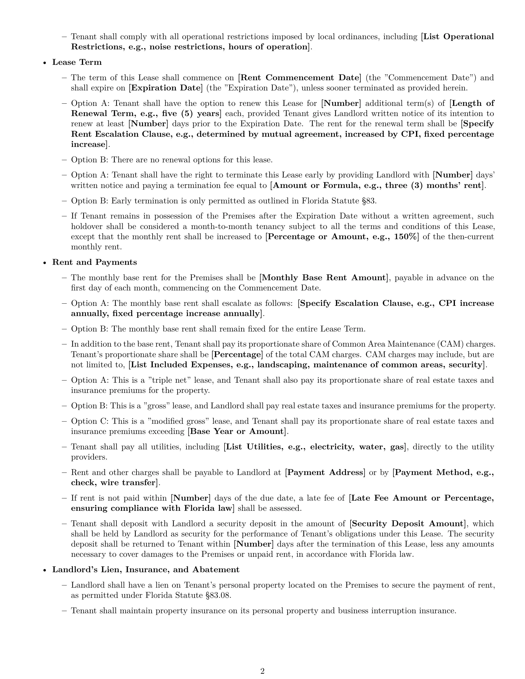 Preview page 2 of Free Florida warehouse lease agreement template