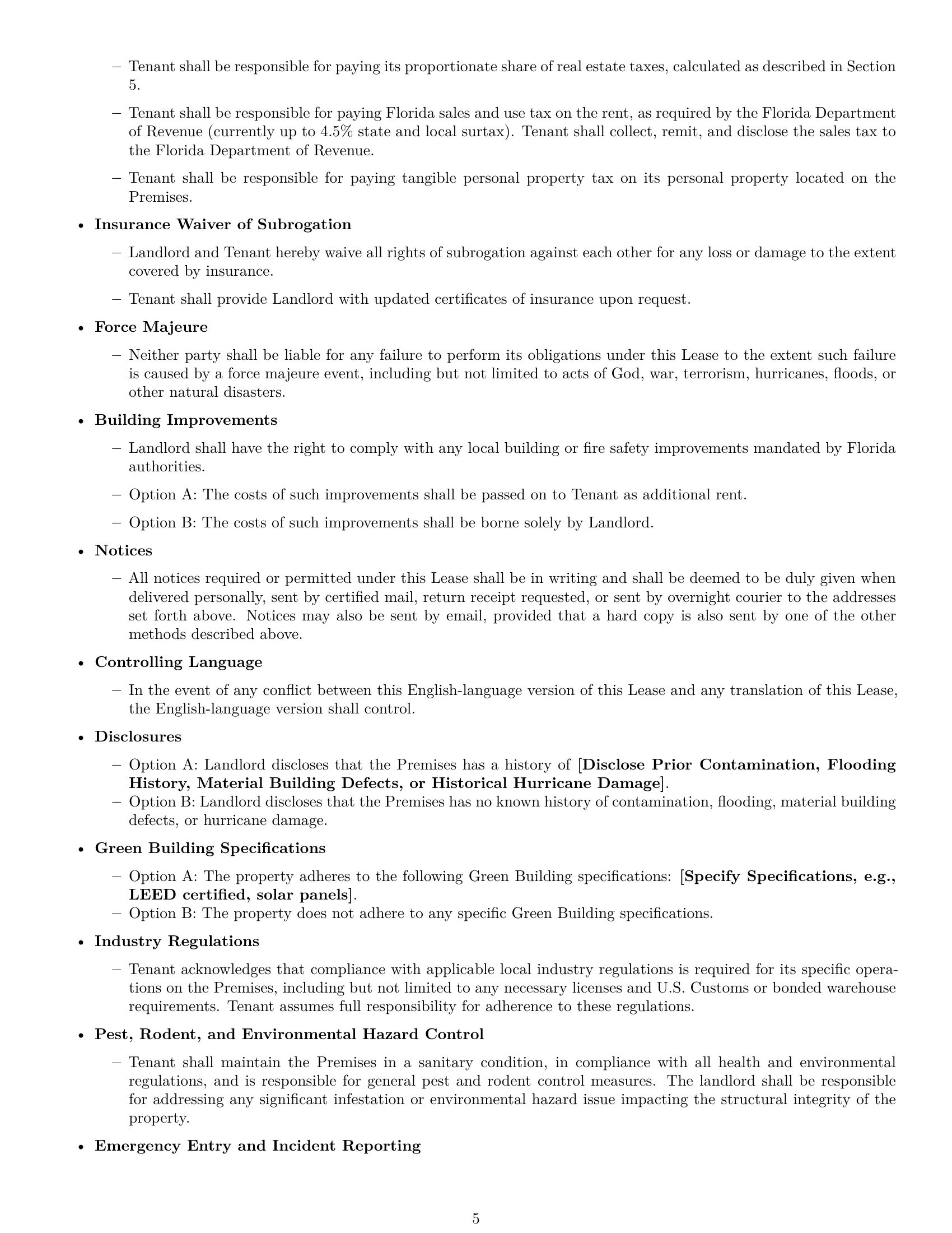 Preview page 5 of Free Florida warehouse lease agreement template