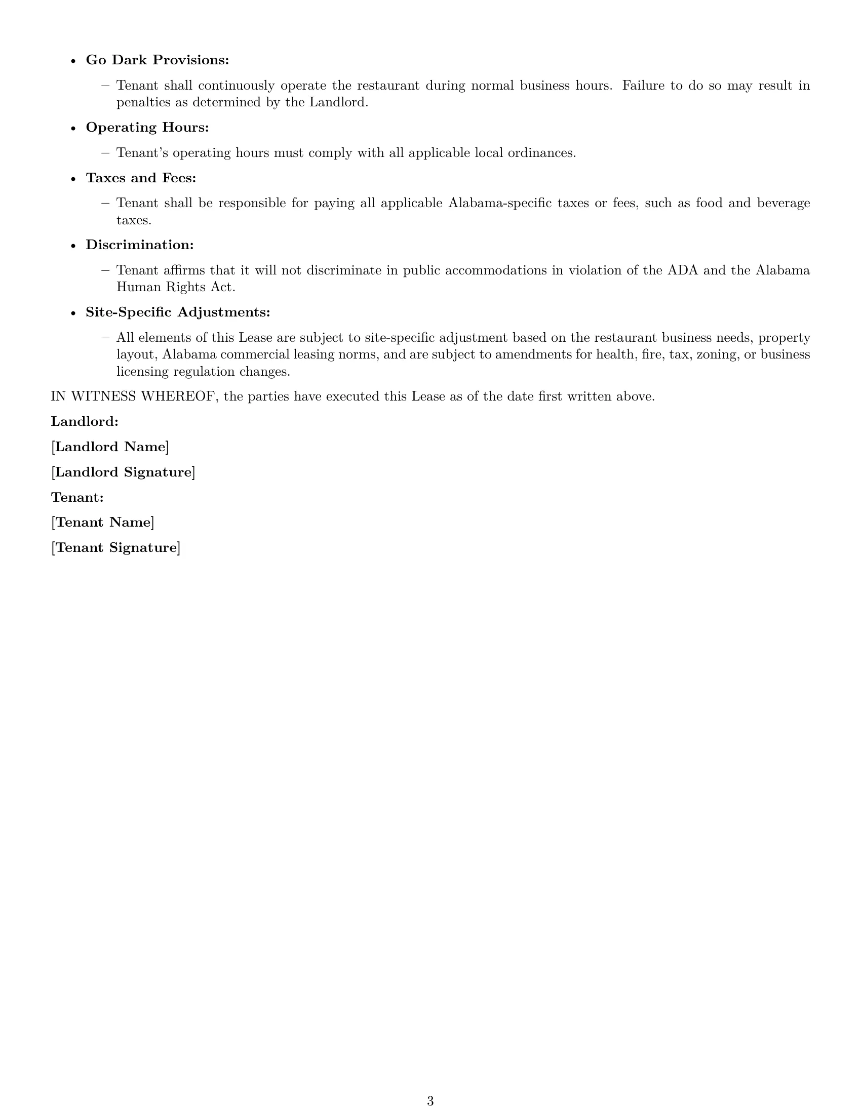 Preview page 3 of Free Alabama restaurant lease agreement template
