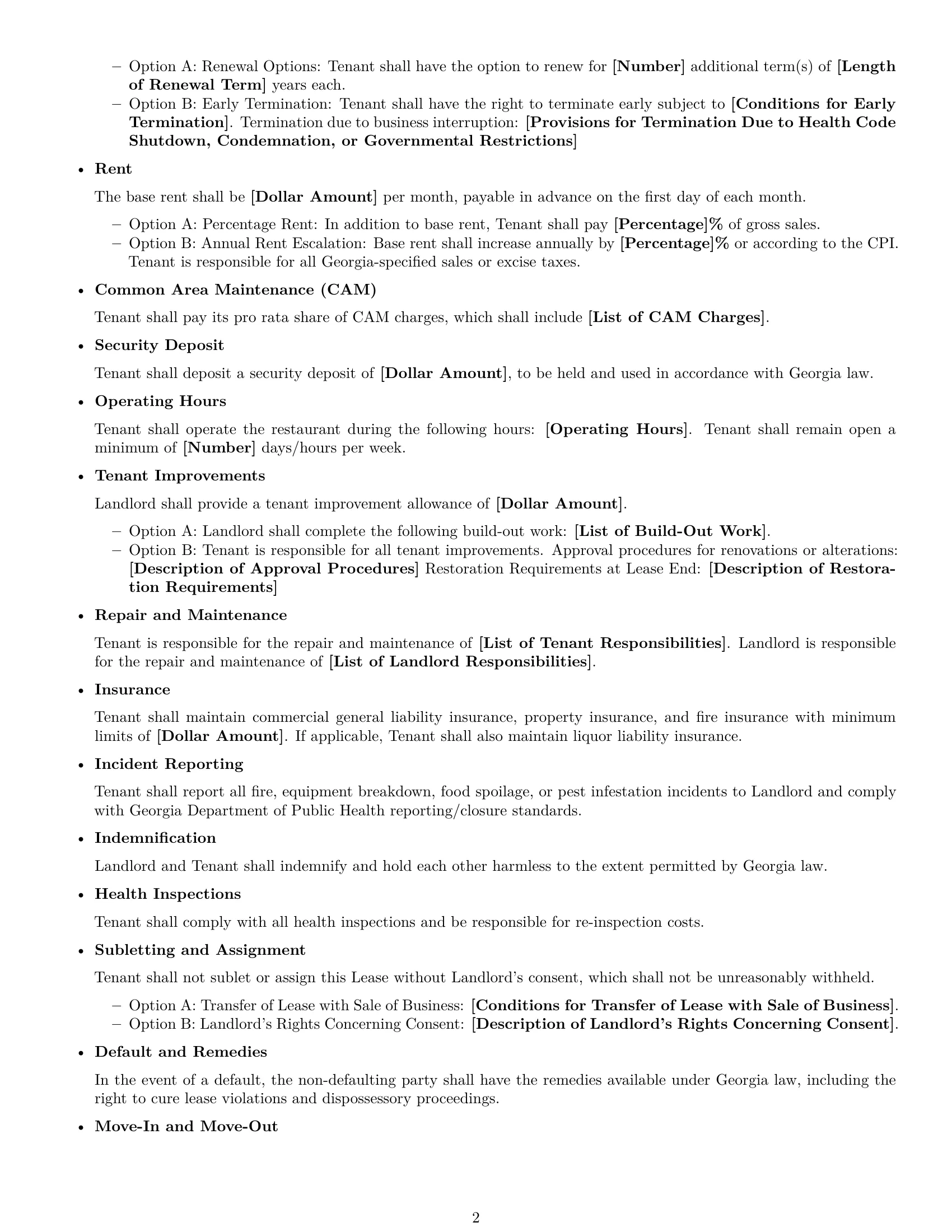 Preview page 2 of Free Georgia restaurant lease agreement template