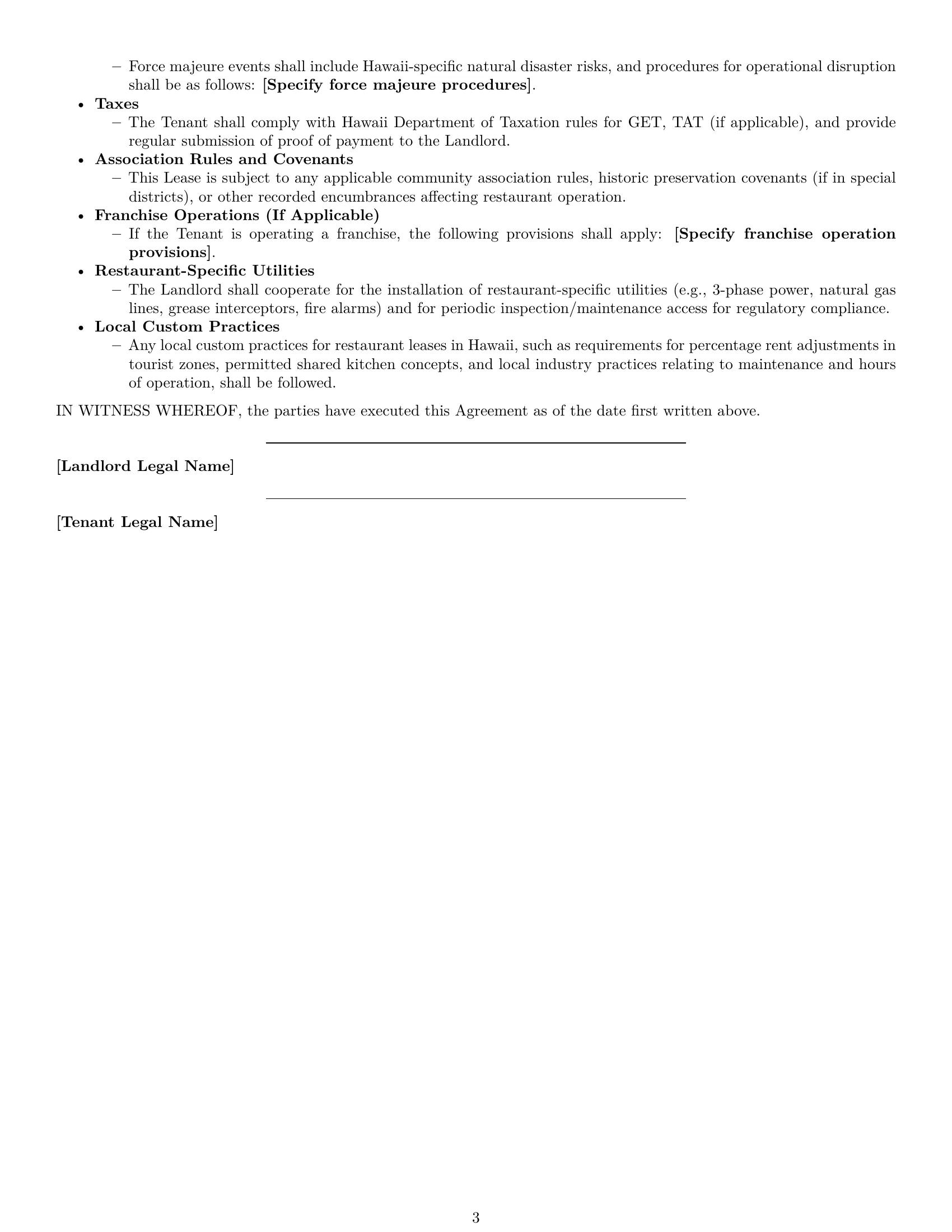 Preview page 3 of Free Hawaii restaurant lease agreement template
