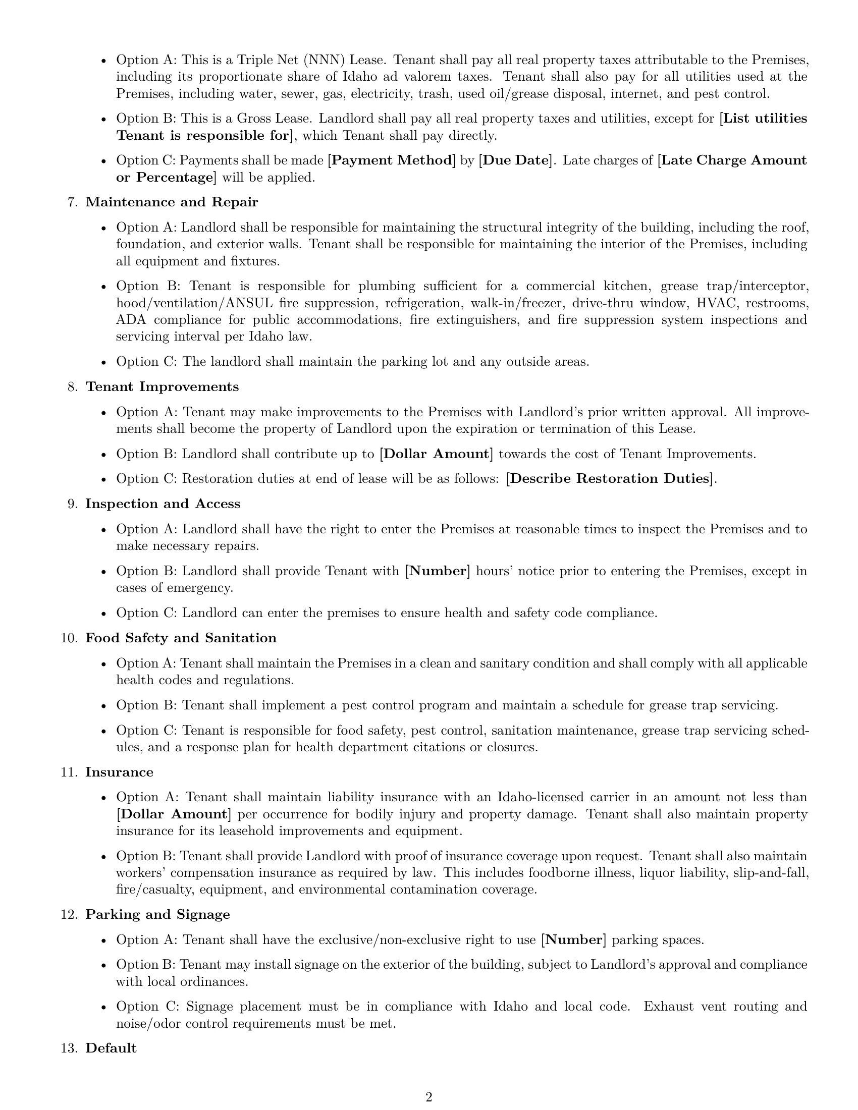 Preview page 2 of Free Idaho restaurant lease agreement template