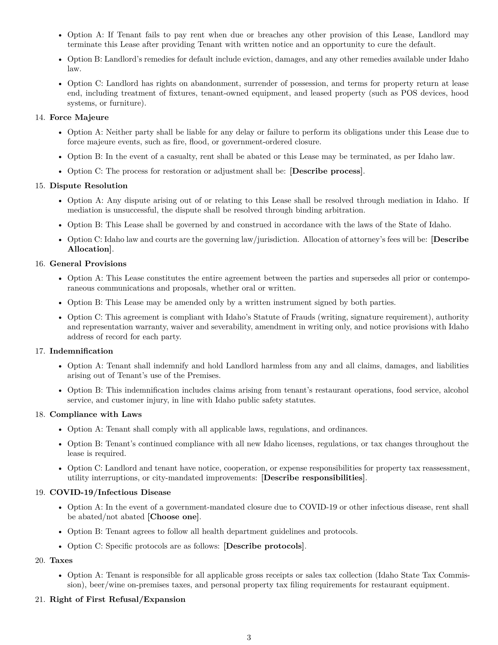 Preview page 3 of Free Idaho restaurant lease agreement template