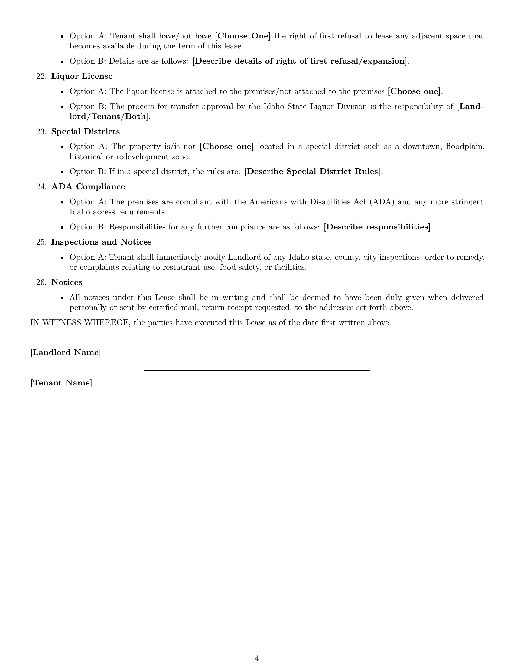 Preview page 4 of Free Idaho restaurant lease agreement template