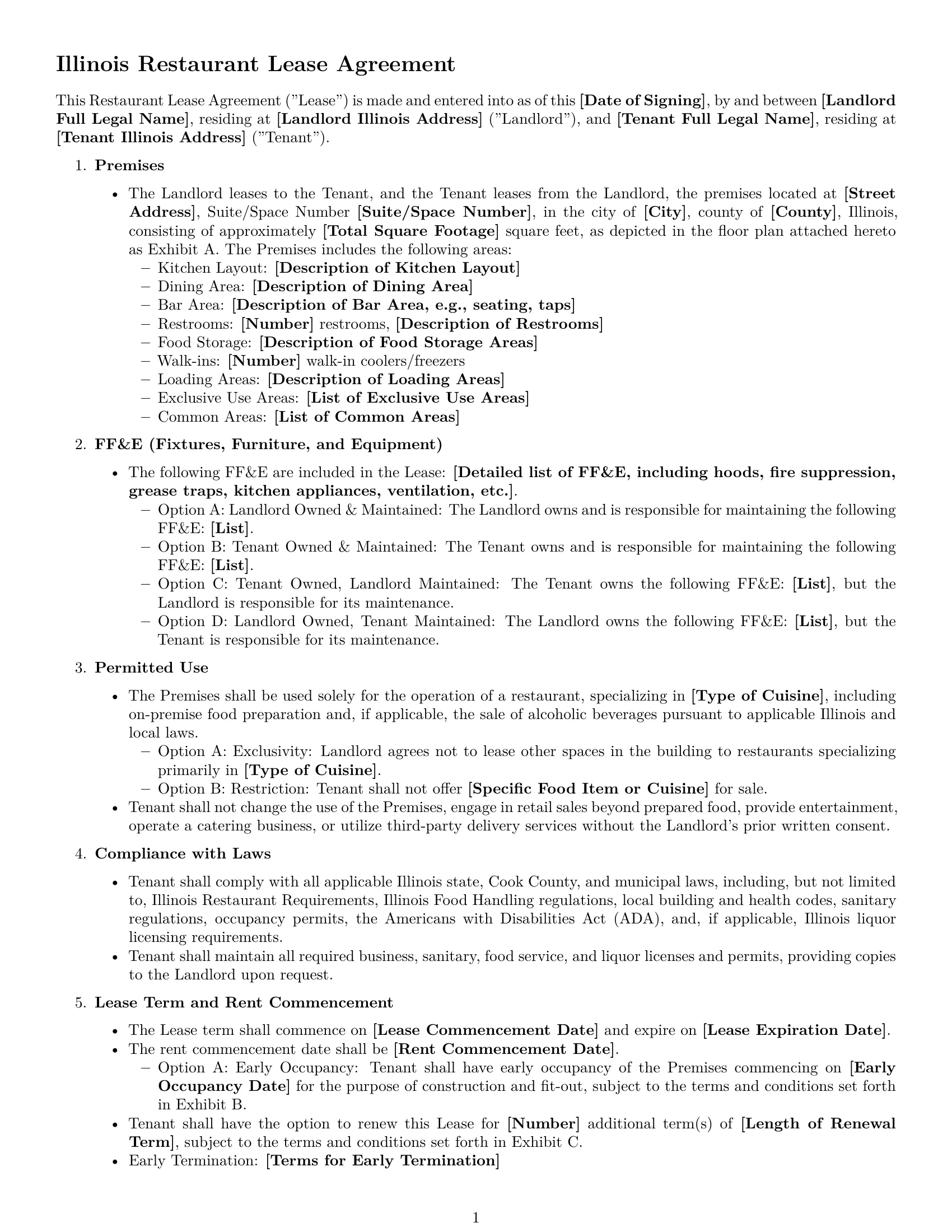 Preview page 1 of Free Illinois restaurant lease agreement template
