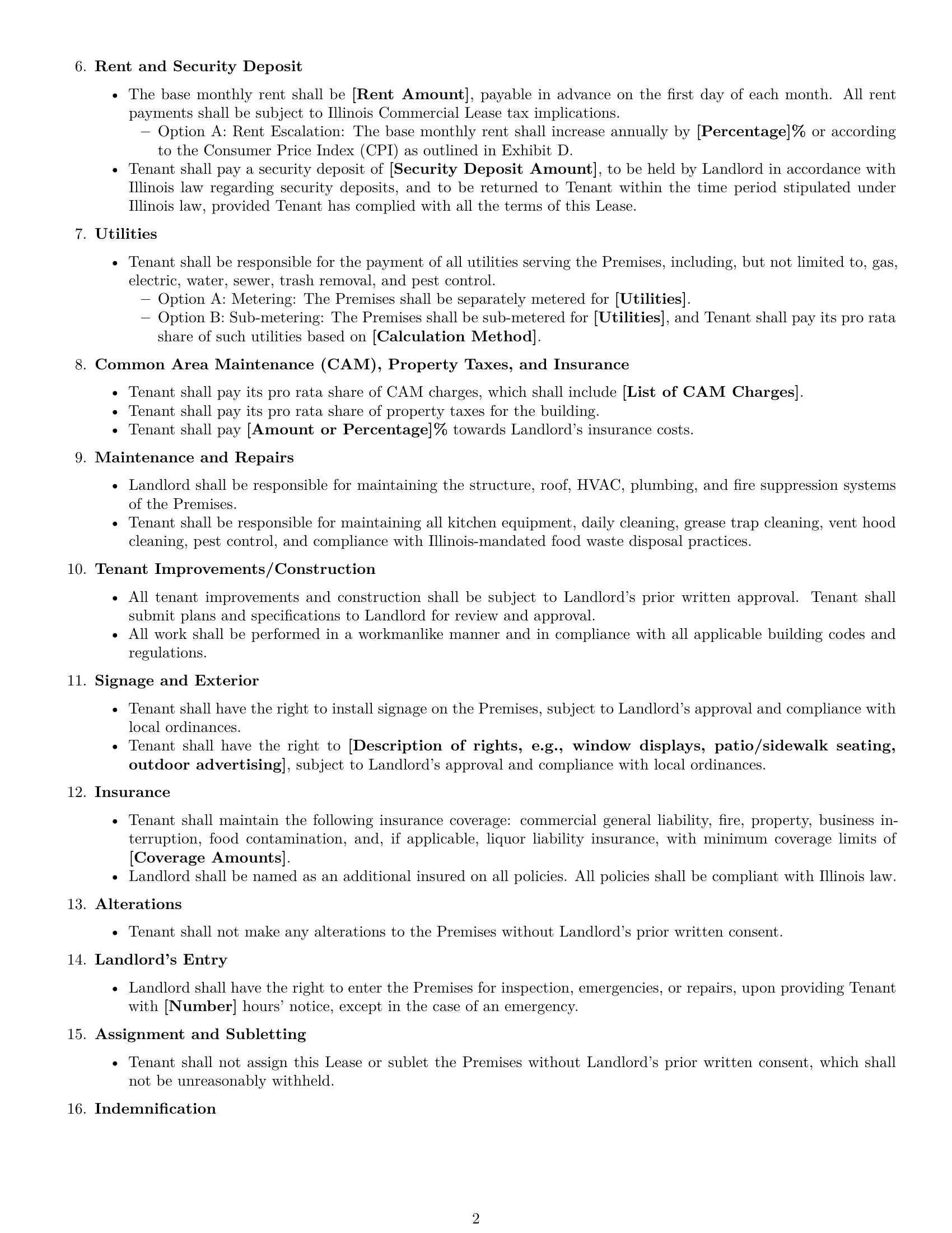 Preview page 2 of Free Illinois restaurant lease agreement template