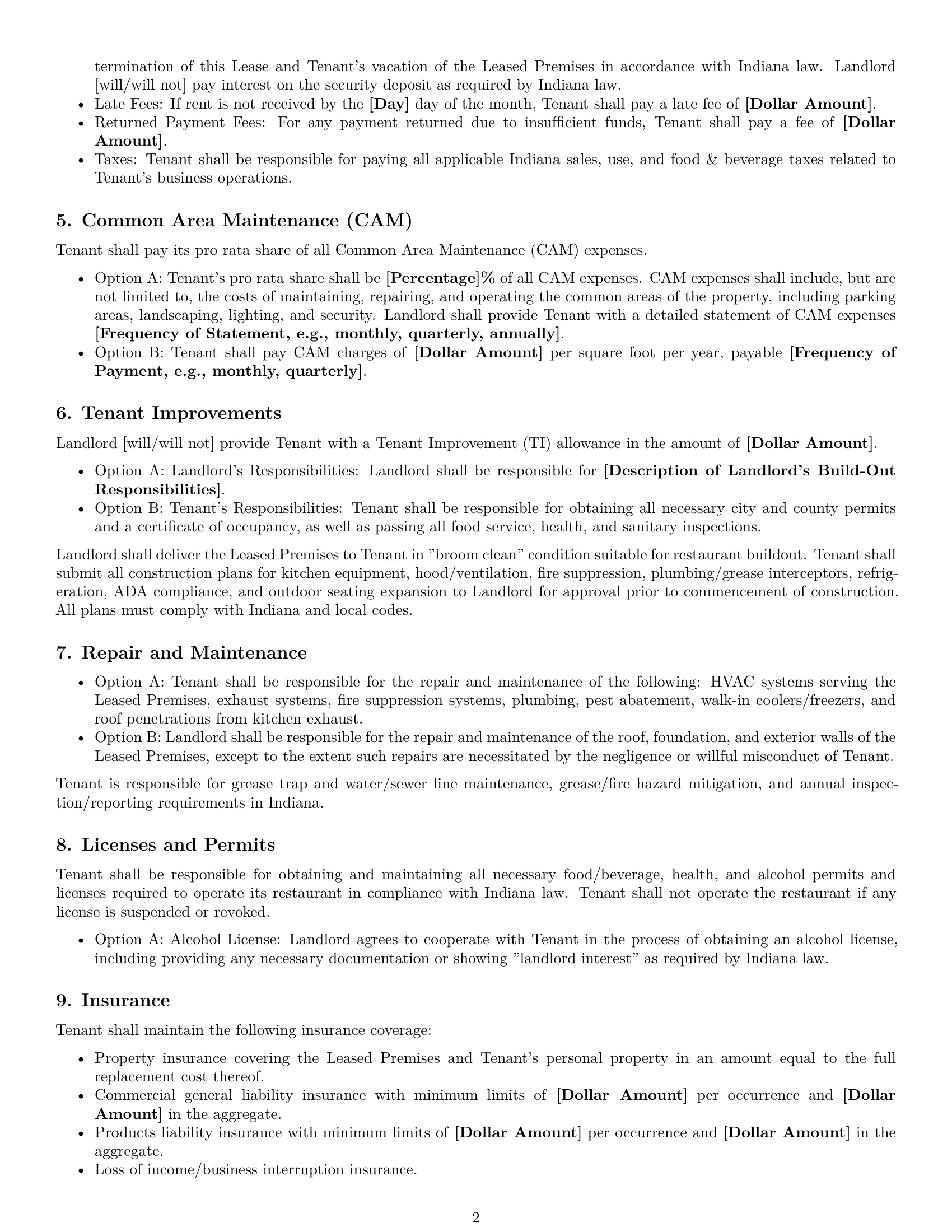 Preview page 2 of Free Indiana restaurant lease agreement template