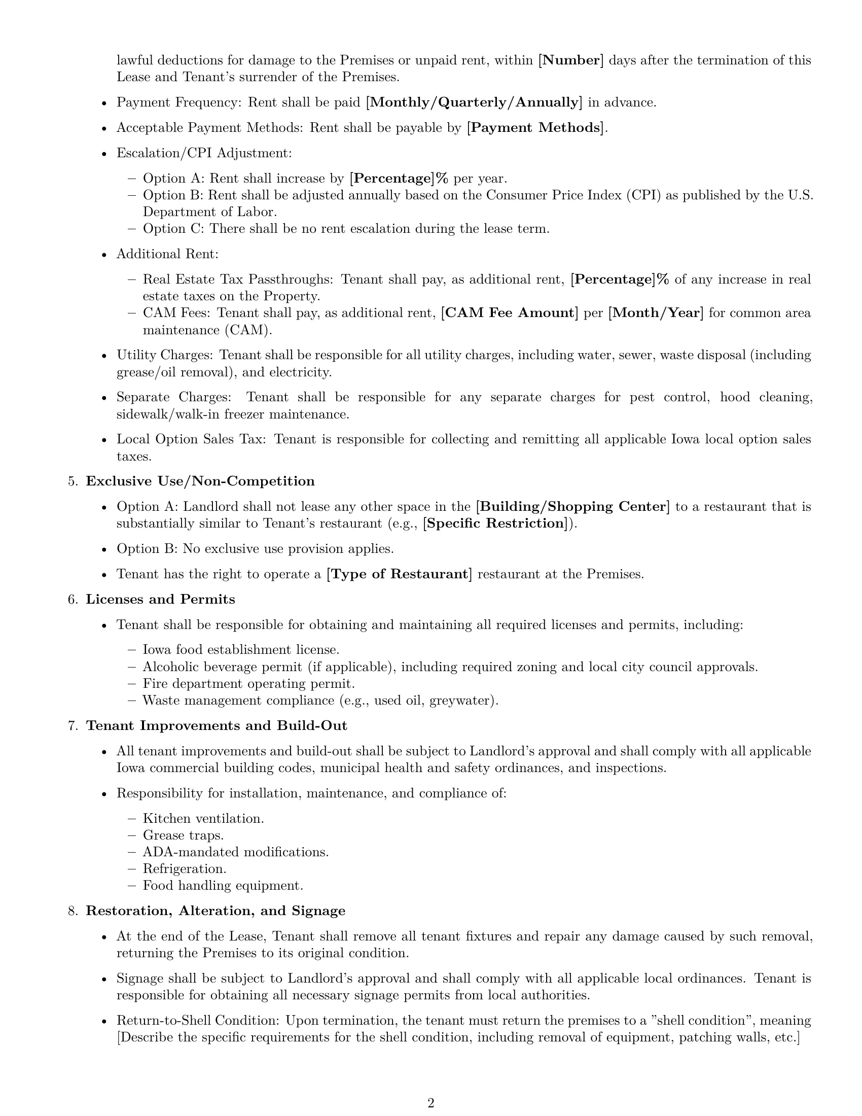 Preview page 2 of Free Iowa restaurant lease agreement template