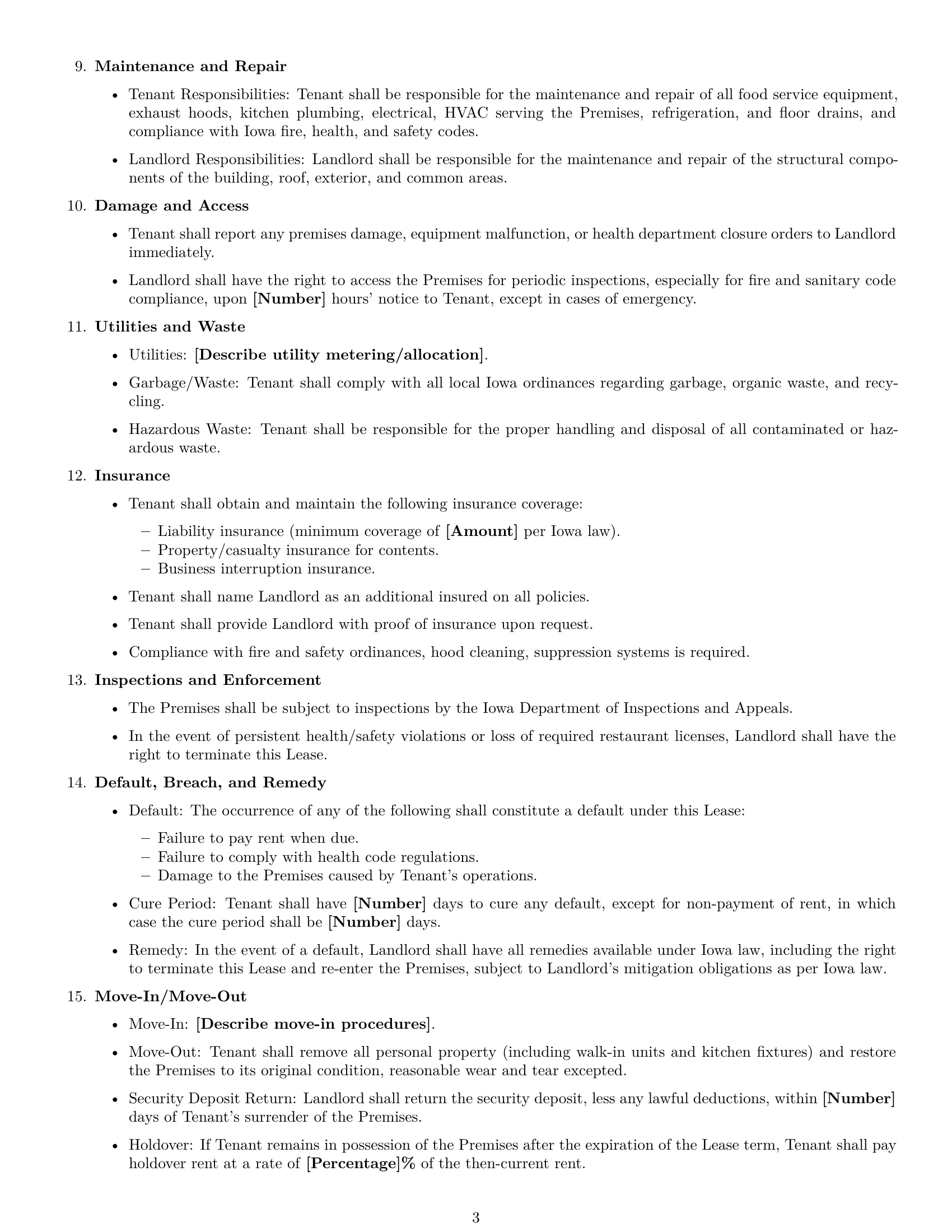 Preview page 3 of Free Iowa restaurant lease agreement template