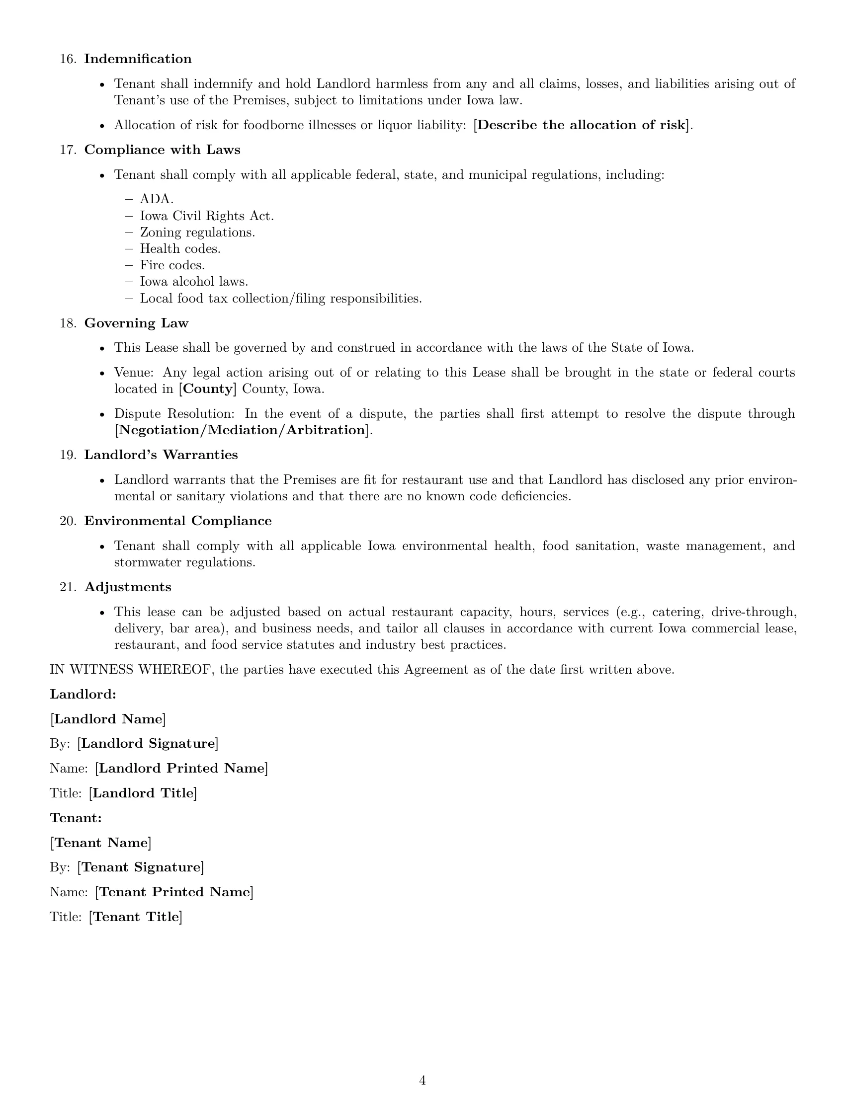 Preview page 4 of Free Iowa restaurant lease agreement template