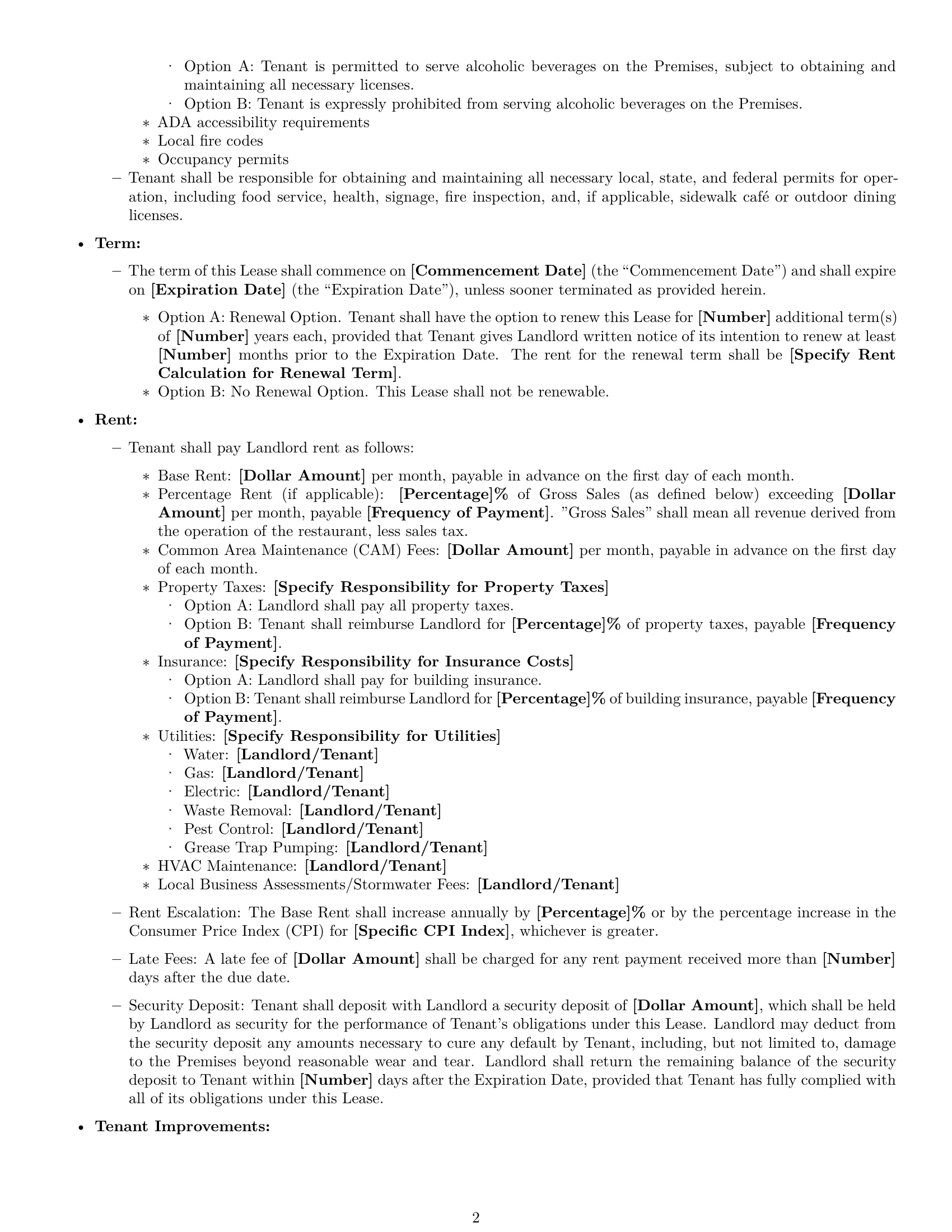 Preview page 2 of Free Kansas restaurant lease agreement template