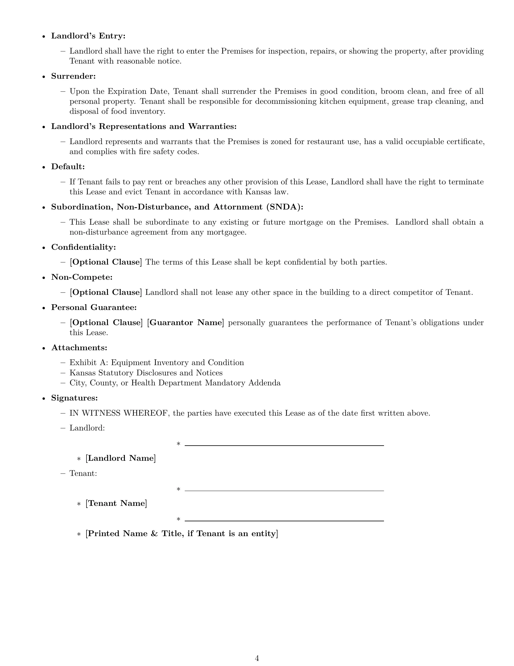 Preview page 4 of Free Kansas restaurant lease agreement template