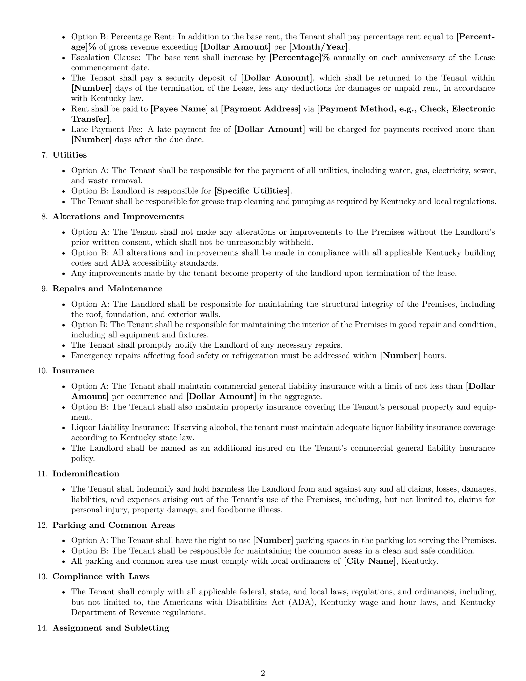 Preview page 2 of Free Kentucky restaurant lease agreement template