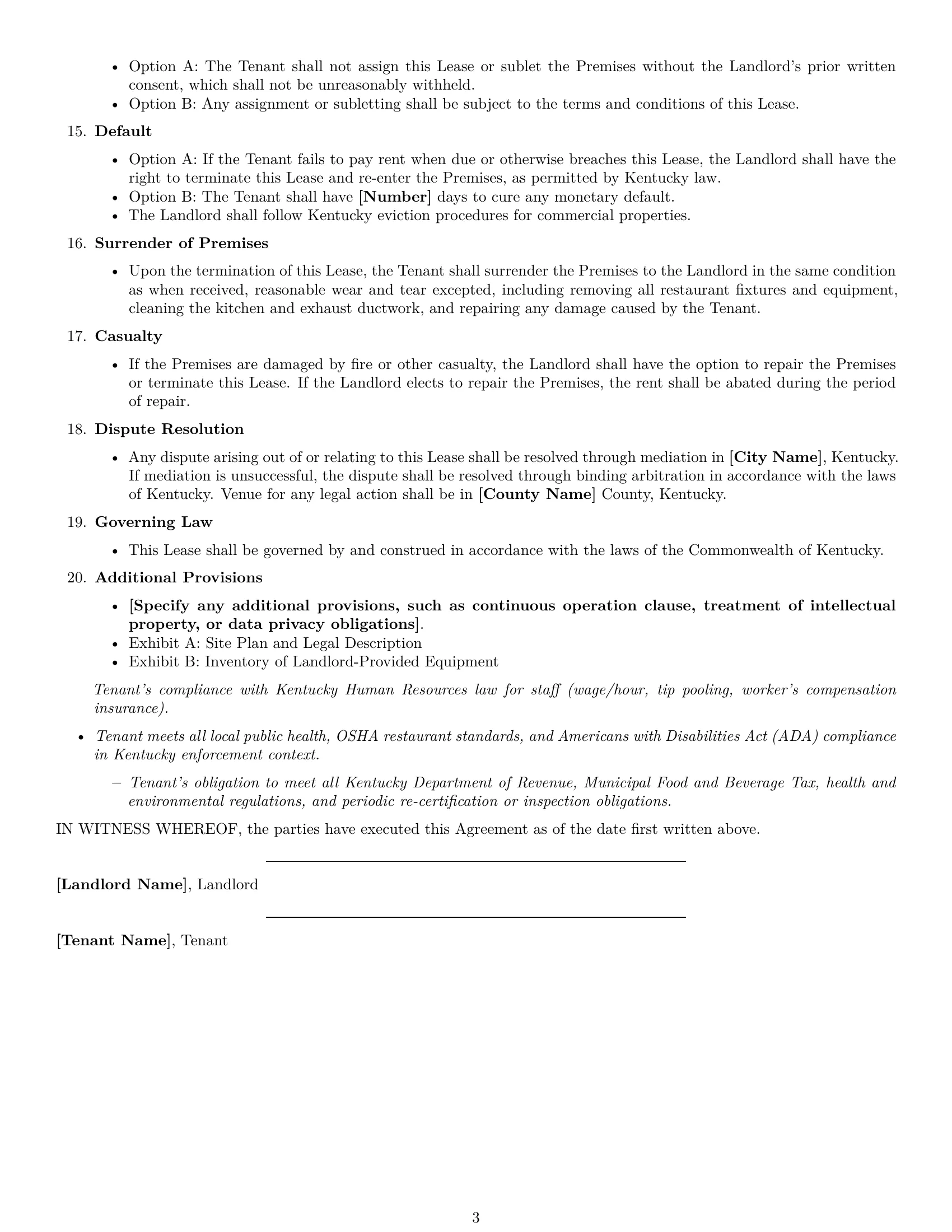 Preview page 3 of Free Kentucky restaurant lease agreement template