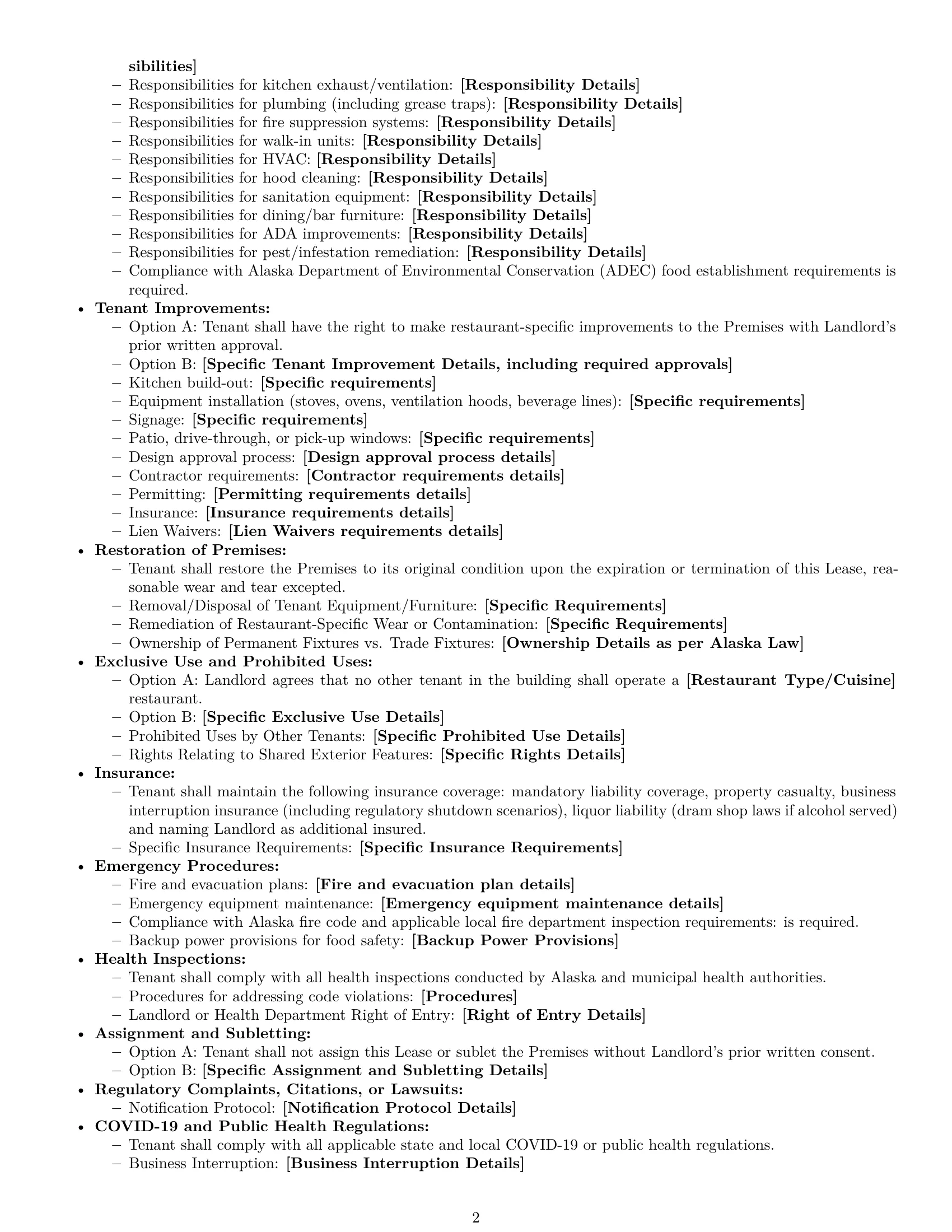 Preview page 2 of Free Alaska restaurant lease agreement template