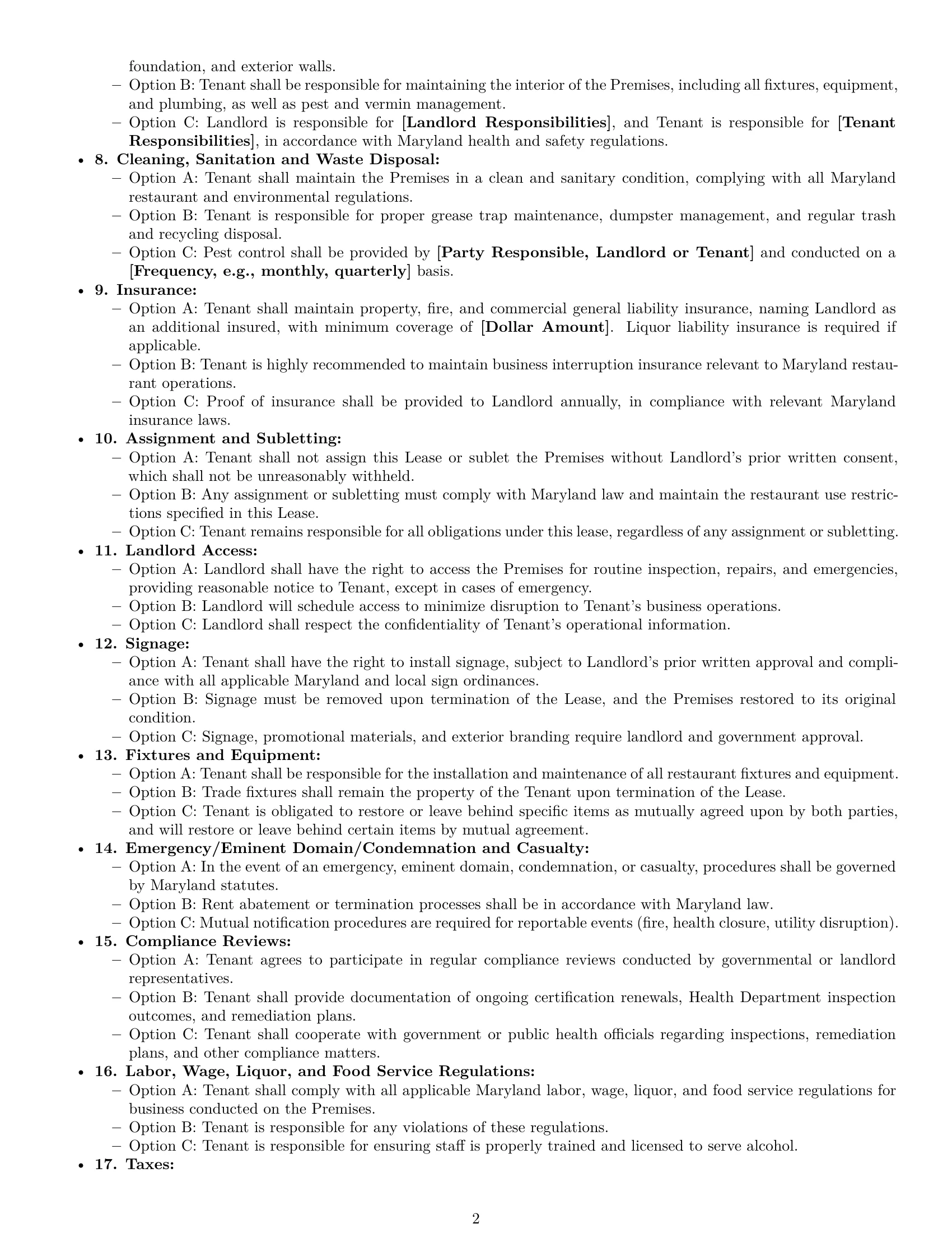Preview page 2 of Free Maryland restaurant lease agreement template
