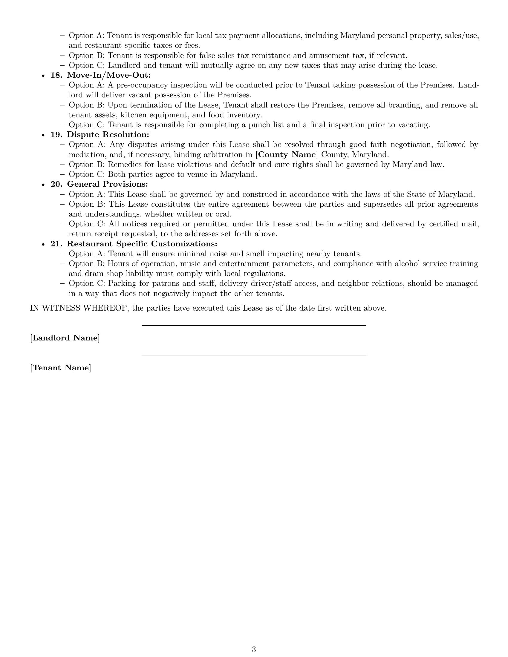 Preview page 3 of Free Maryland restaurant lease agreement template