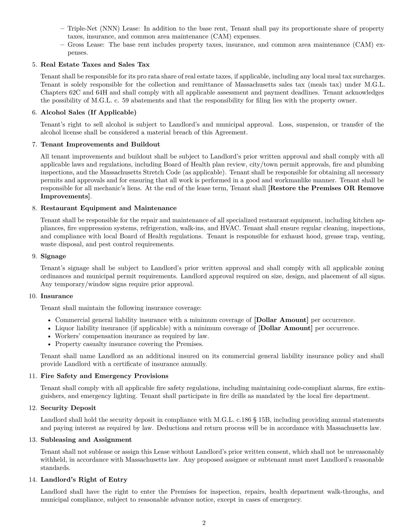 Preview page 2 of Free Massachusetts restaurant lease agreement template
