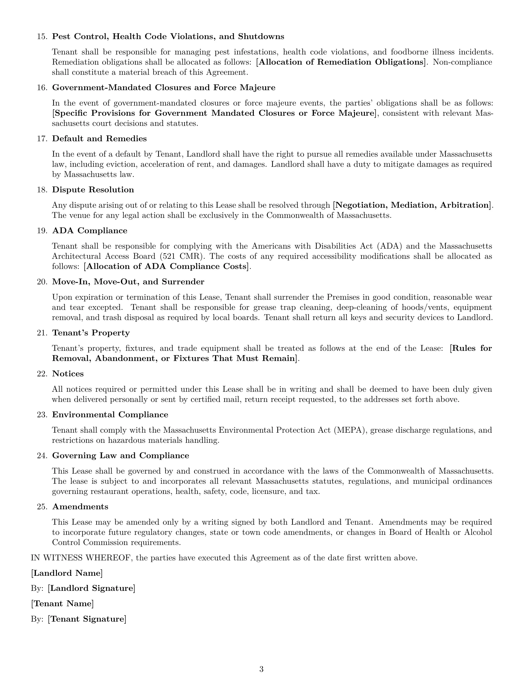 Preview page 3 of Free Massachusetts restaurant lease agreement template