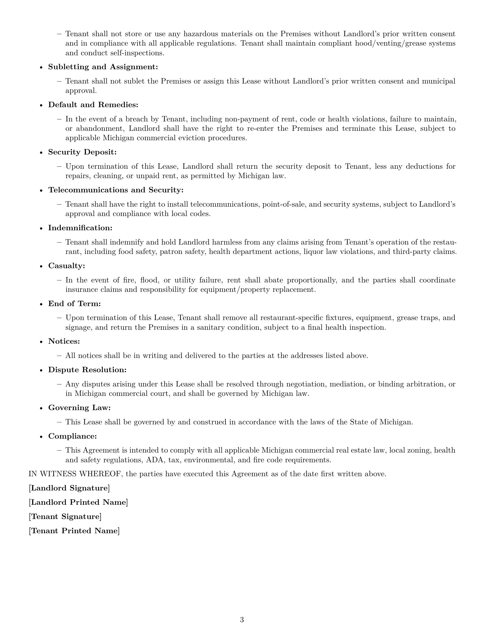 Preview page 3 of Free Michigan restaurant lease agreement template