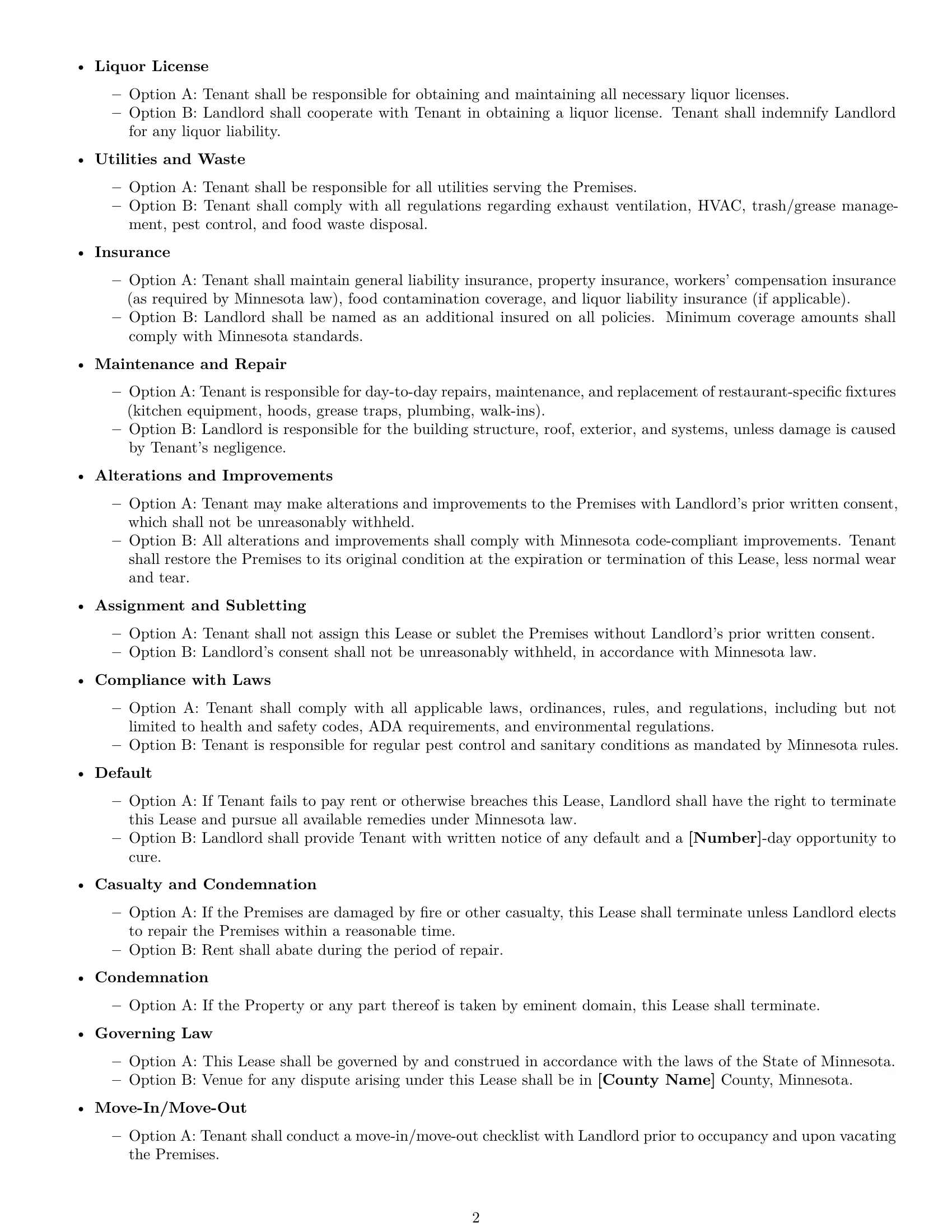 Preview page 2 of Free Minnesota restaurant lease agreement template