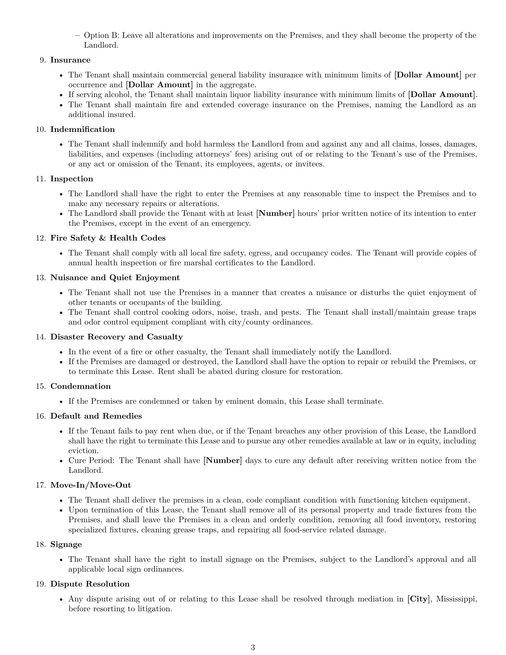 Preview page 3 of Free Mississippi restaurant lease agreement template