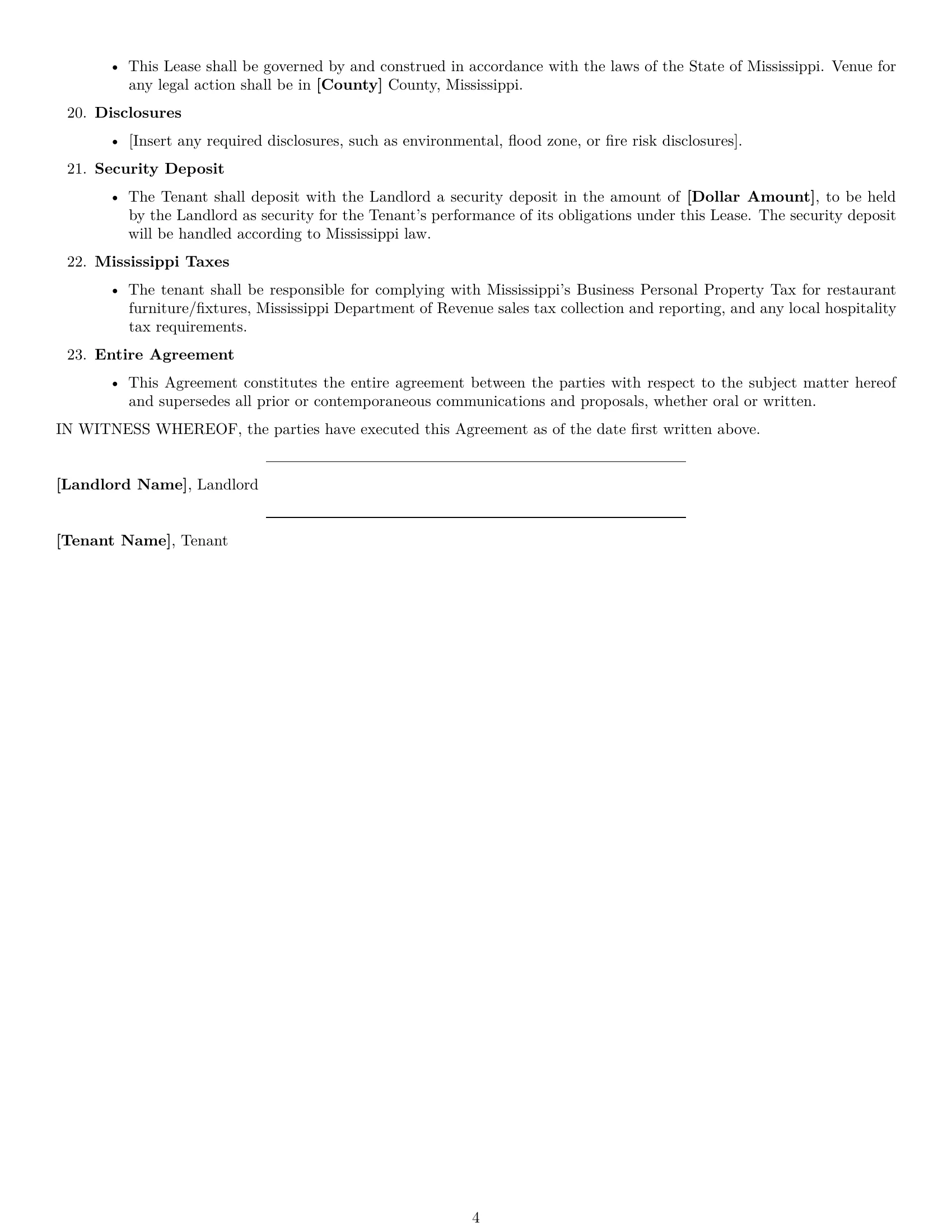 Preview page 4 of Free Mississippi restaurant lease agreement template