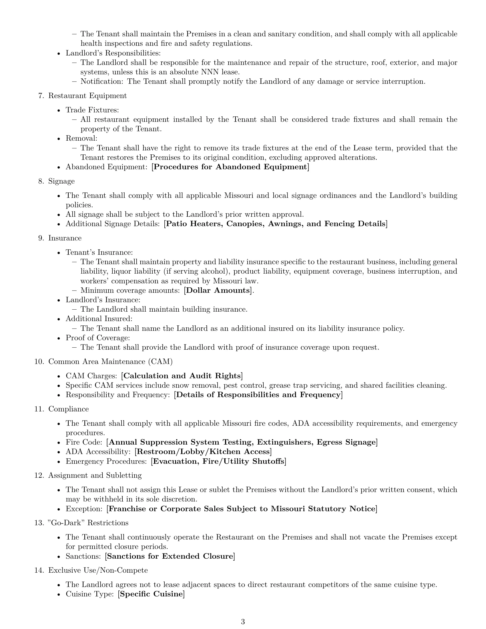 Preview page 3 of Free Missouri restaurant lease agreement template