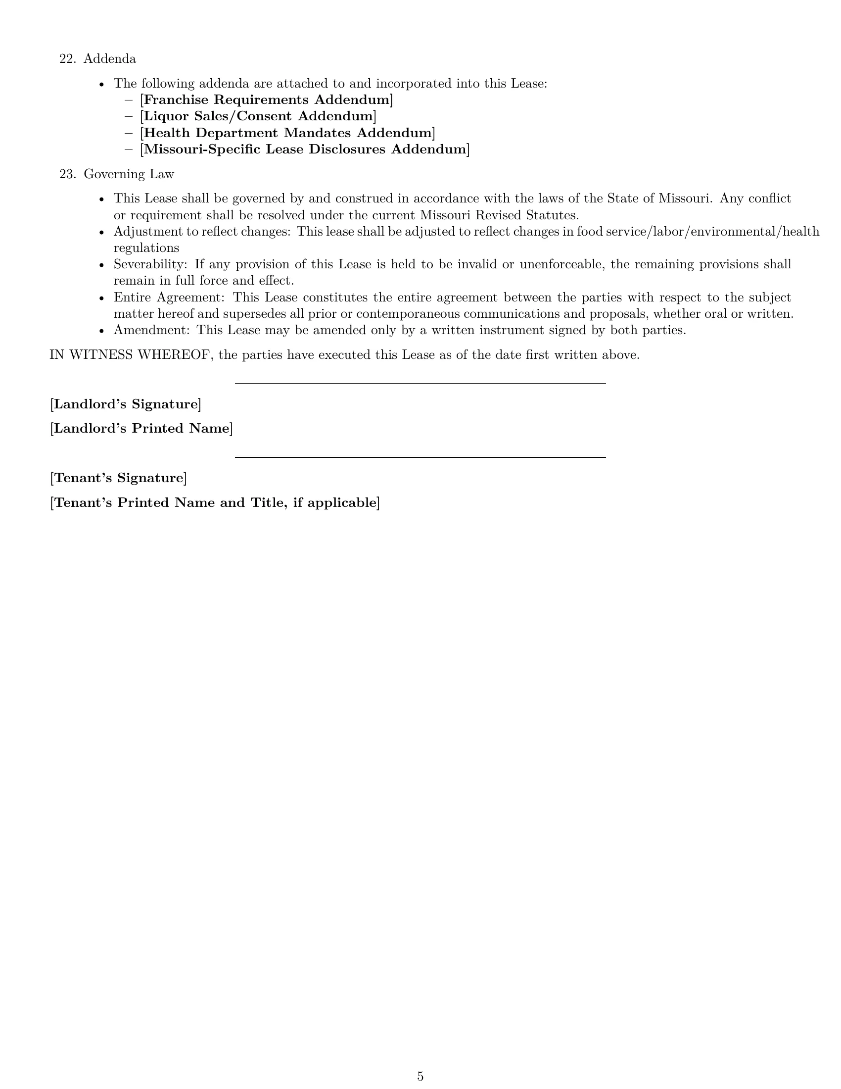 Preview page 5 of Free Missouri restaurant lease agreement template