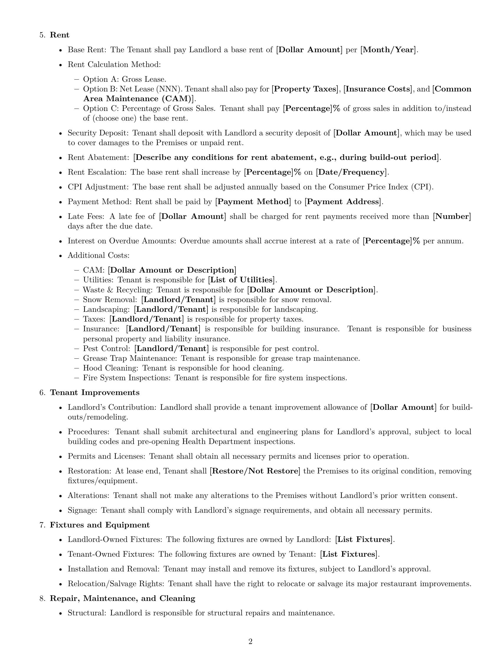 Preview page 2 of Free Montana restaurant lease agreement template