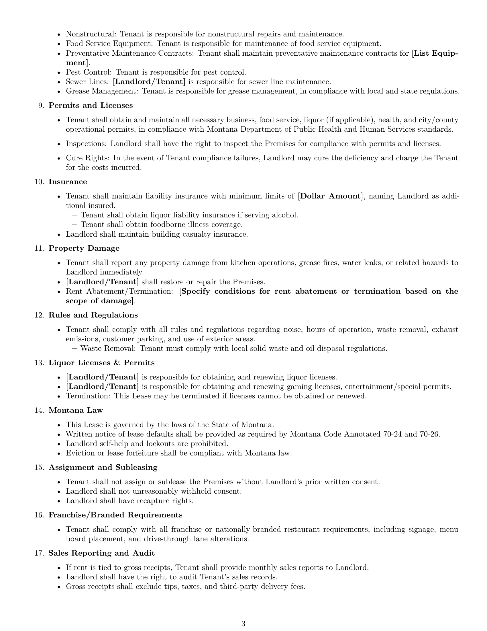Preview page 3 of Free Montana restaurant lease agreement template