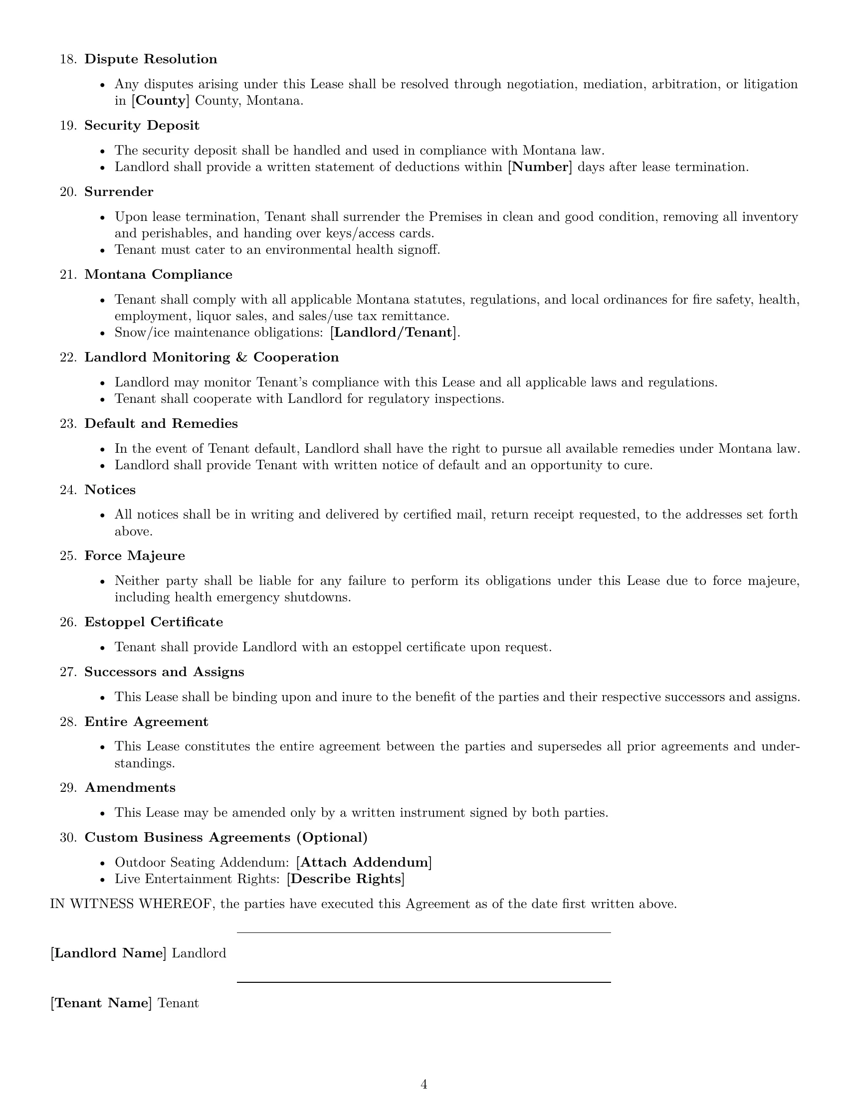 Preview page 4 of Free Montana restaurant lease agreement template