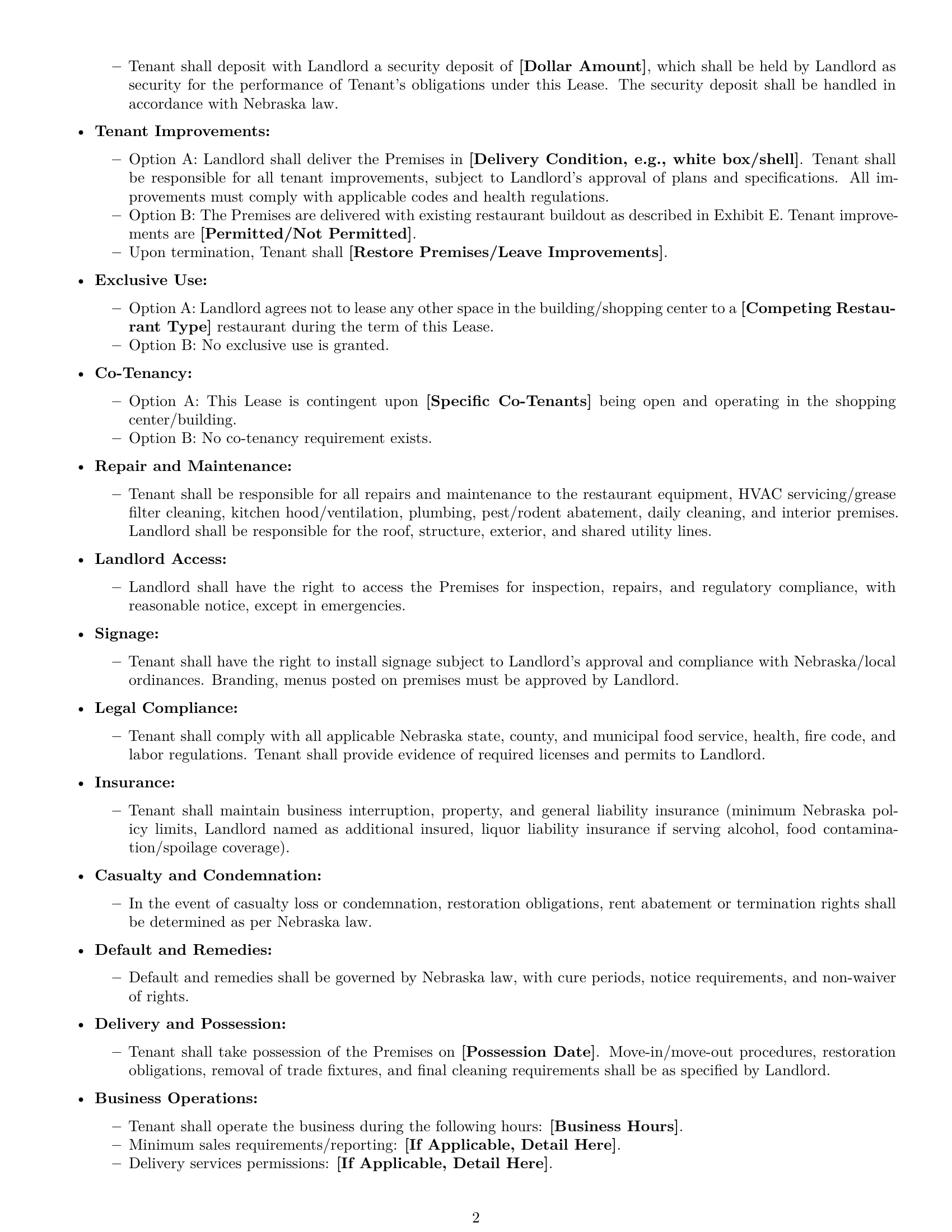 Preview page 2 of Free Nebraska restaurant lease agreement template