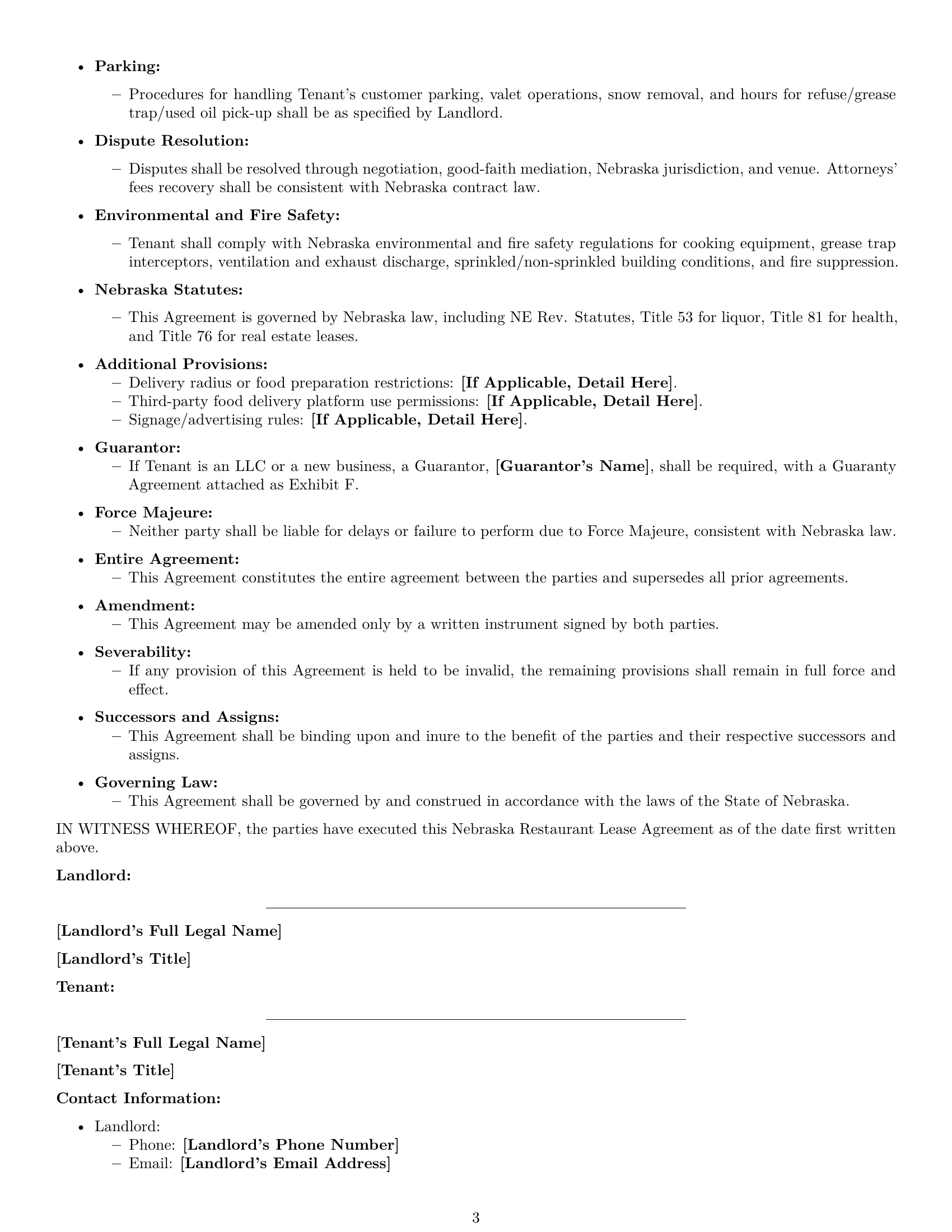 Preview page 3 of Free Nebraska restaurant lease agreement template