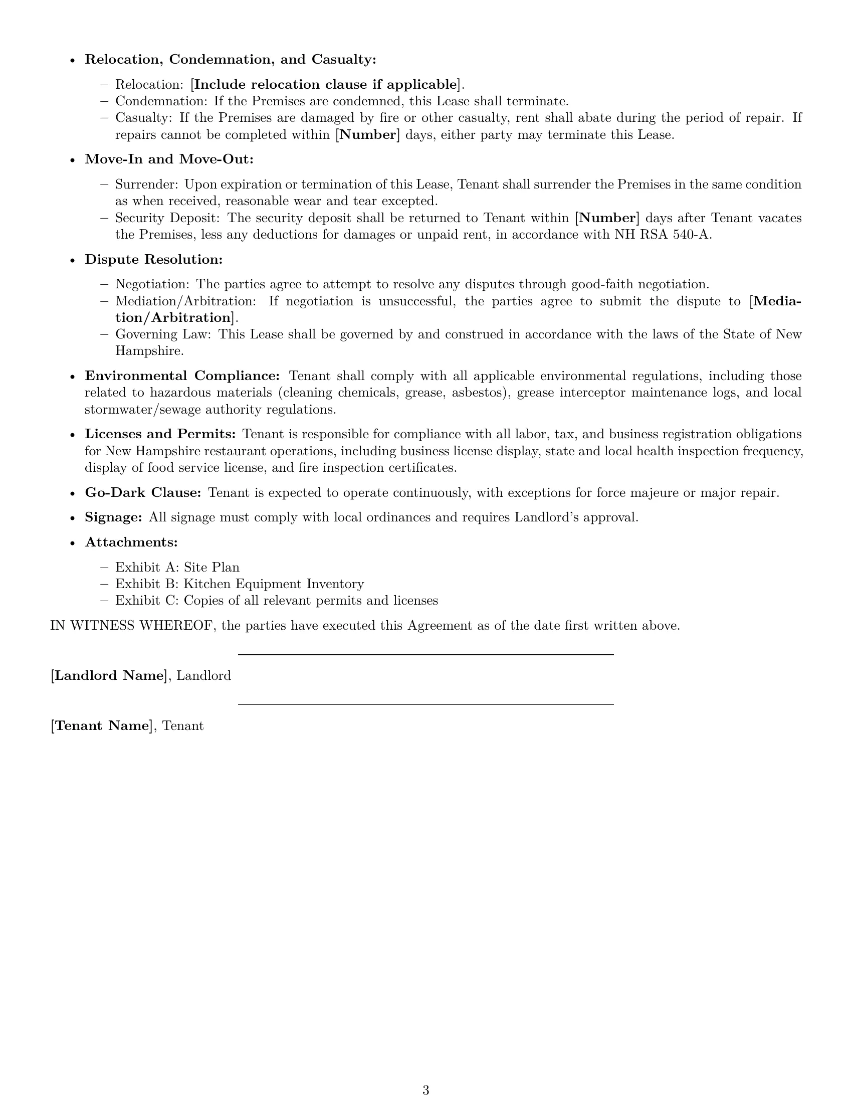 Preview page 3 of Free New Hampshire restaurant lease agreement template