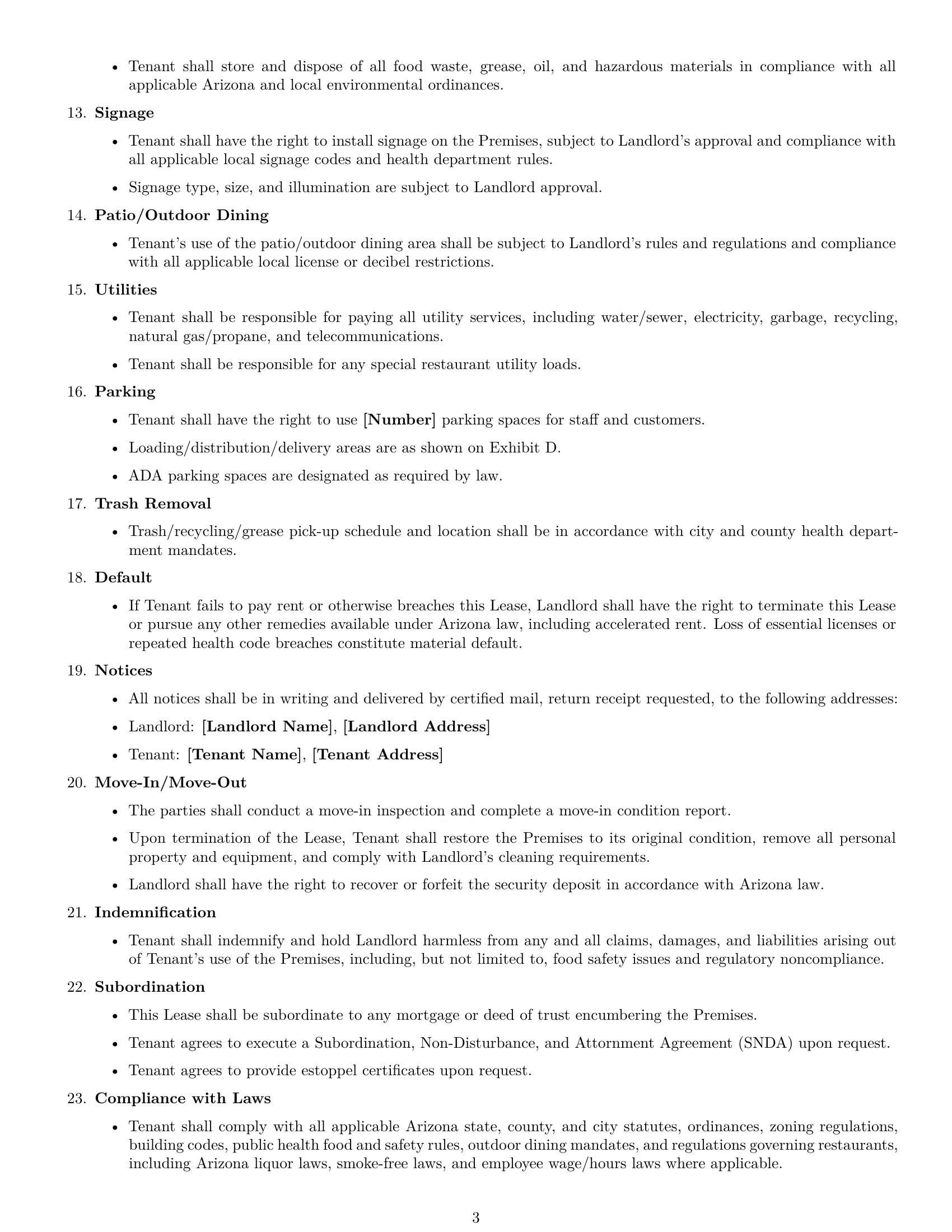 Preview page 3 of Free Arizona restaurant lease agreement template