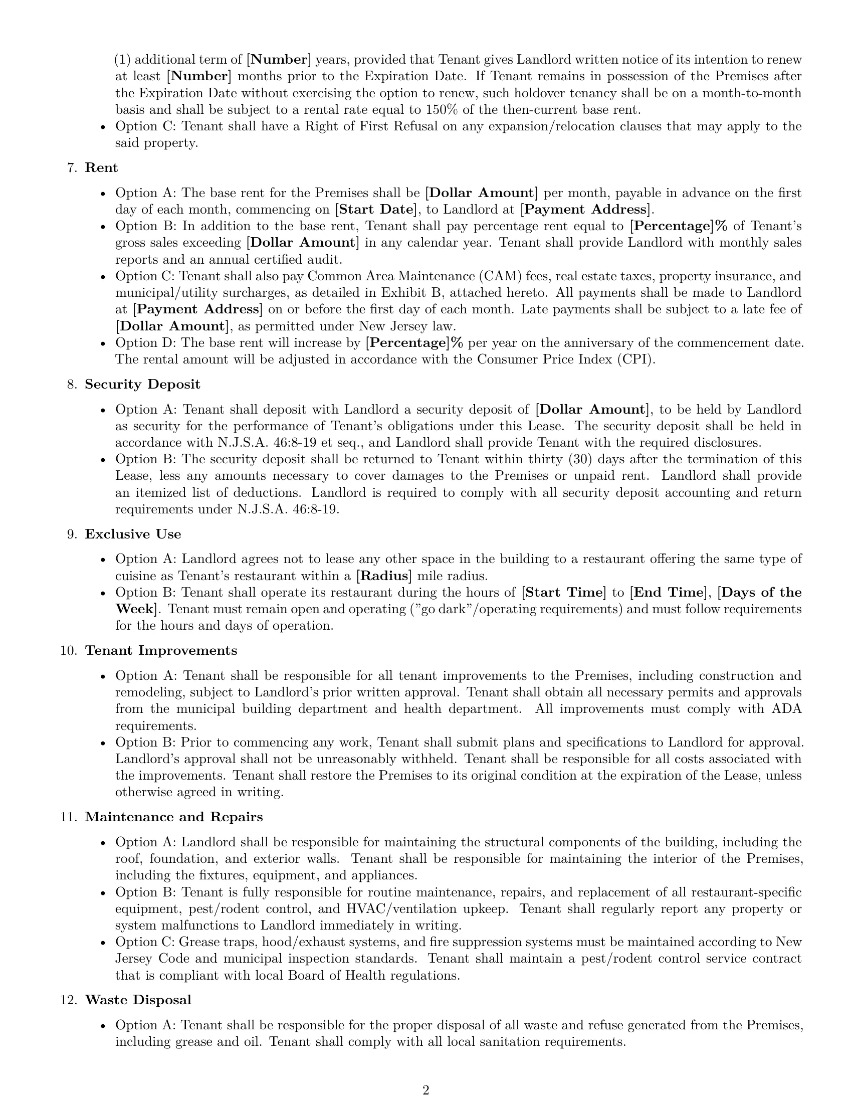Preview page 2 of Free New Jersey restaurant lease agreement template