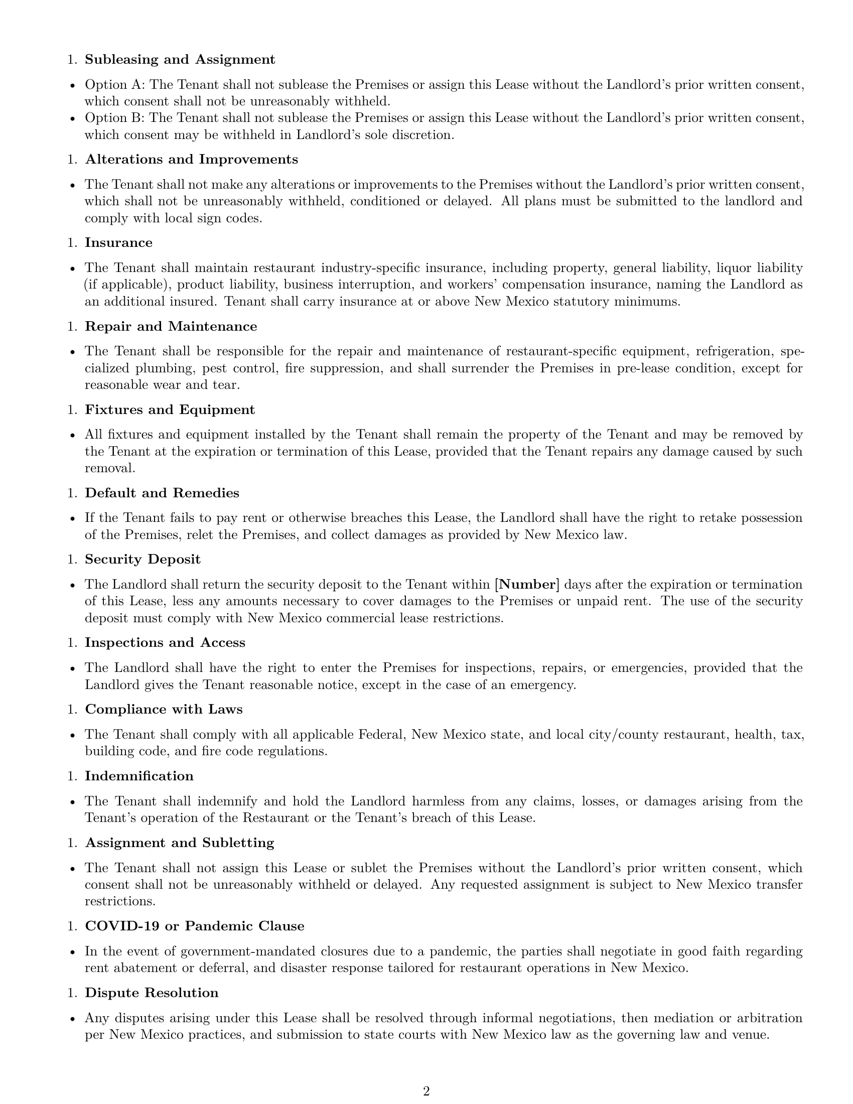 Preview page 2 of Free New Mexico restaurant lease agreement template
