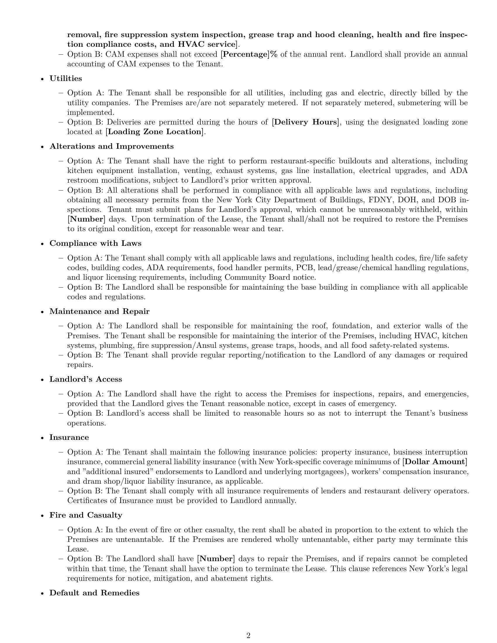 Preview page 2 of Free New York restaurant lease agreement template