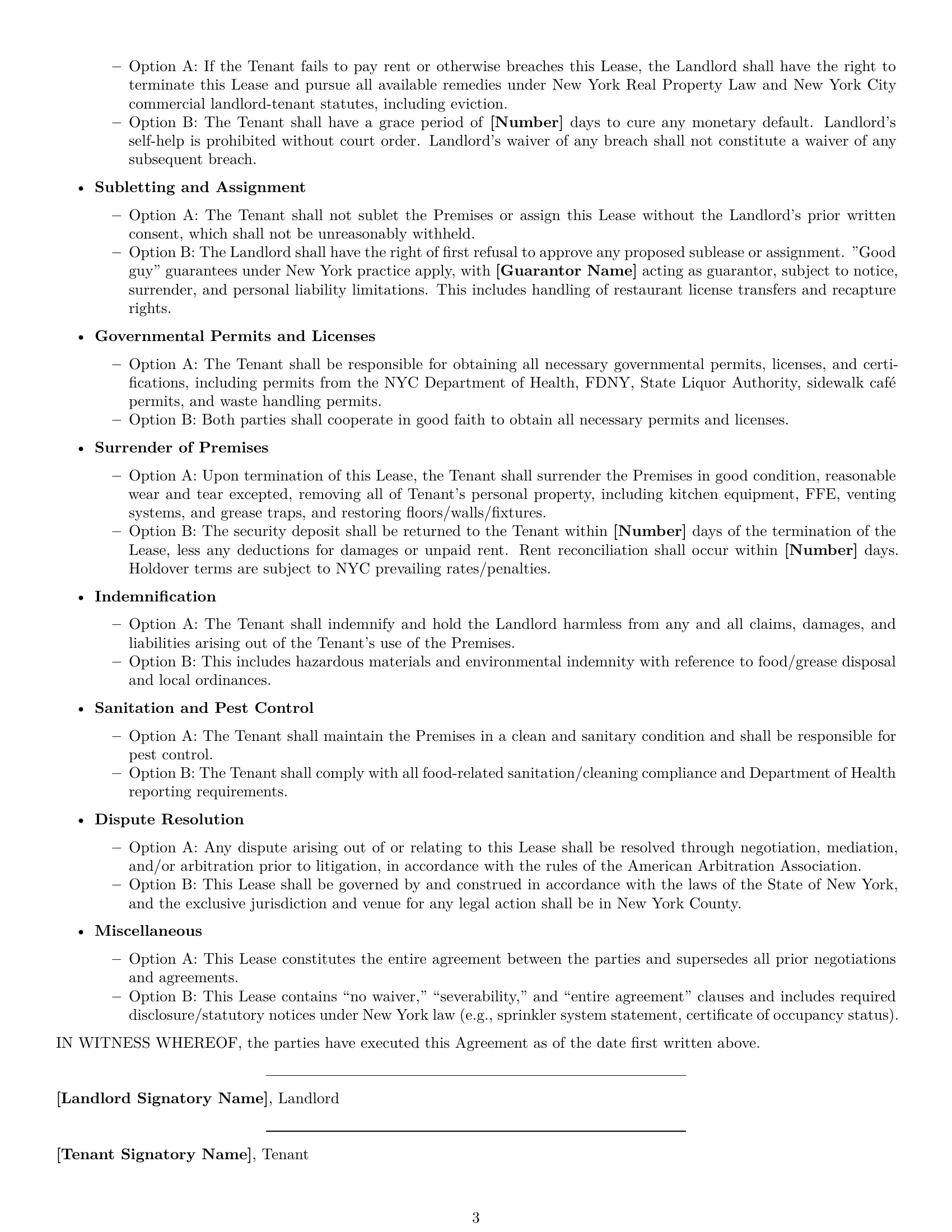 Preview page 3 of Free New York restaurant lease agreement template