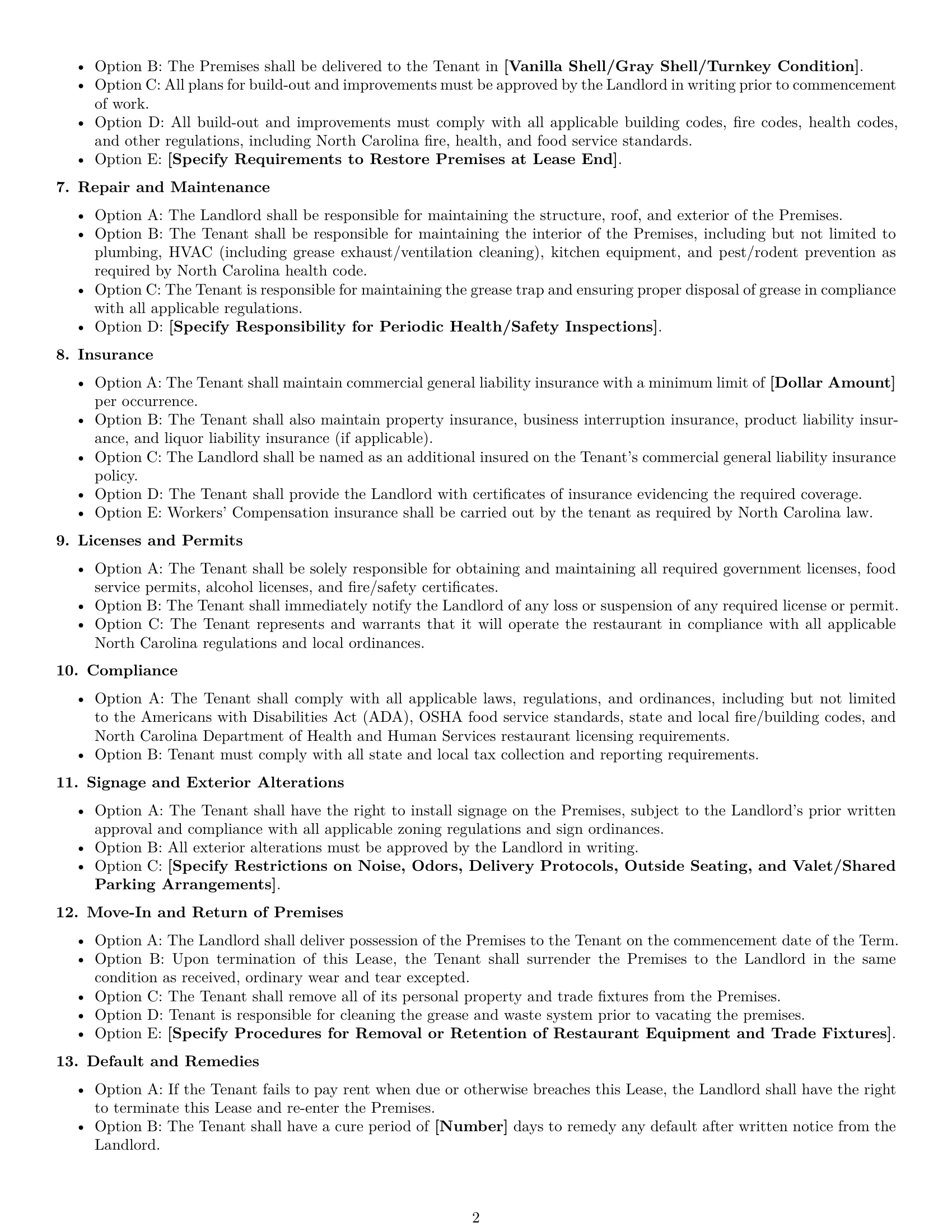Preview page 2 of Free North Carolina restaurant lease agreement template