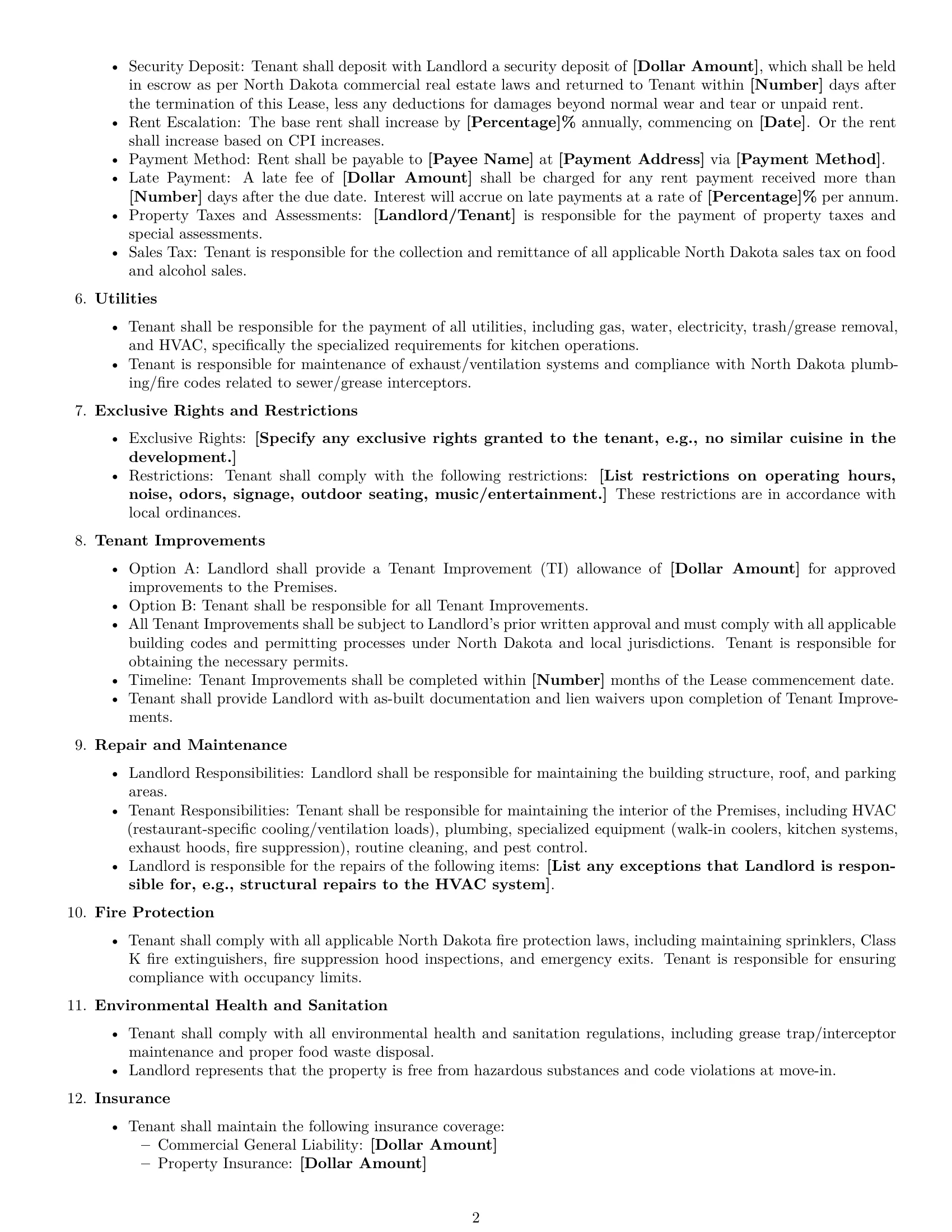 Preview page 2 of Free North Dakota restaurant lease agreement template
