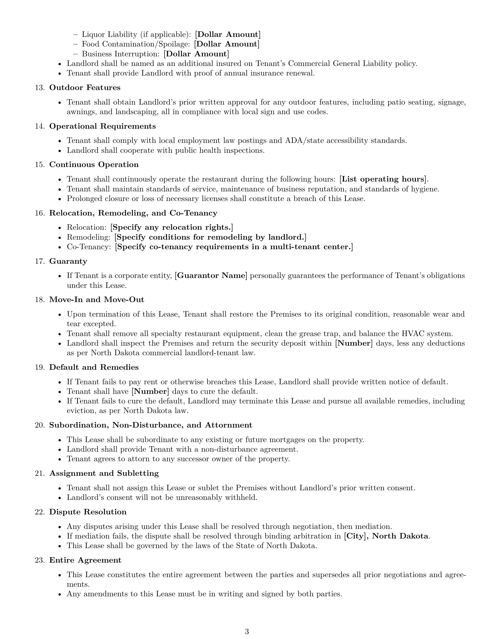 Preview page 3 of Free North Dakota restaurant lease agreement template