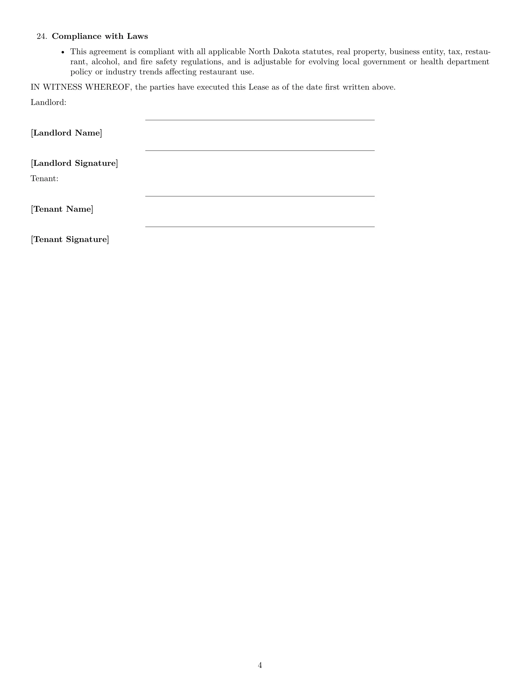 Preview page 4 of Free North Dakota restaurant lease agreement template