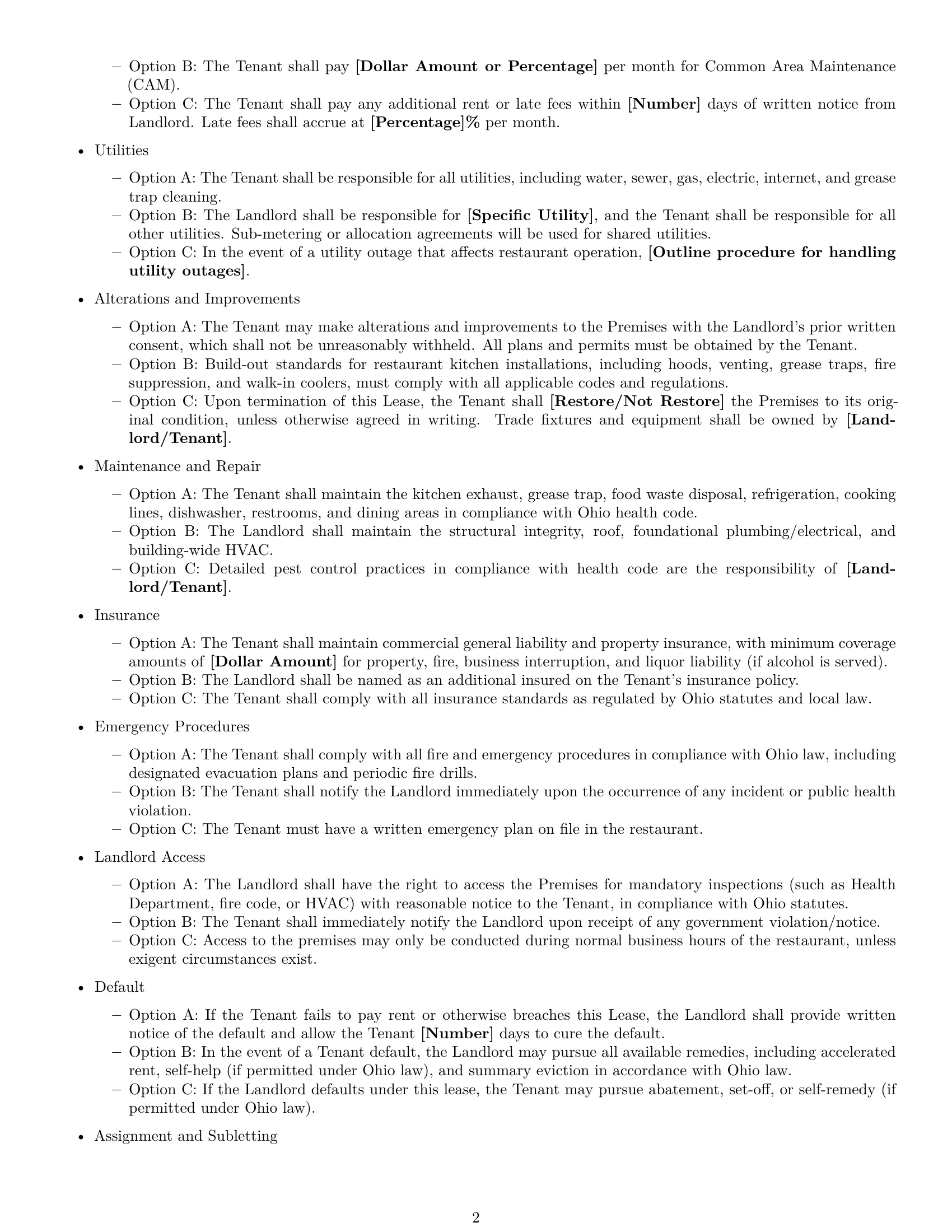 Preview page 2 of Free Ohio restaurant lease agreement template