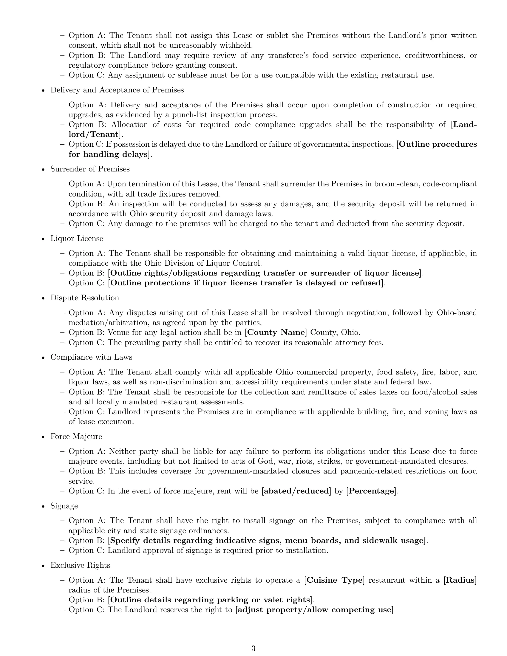 Preview page 3 of Free Ohio restaurant lease agreement template