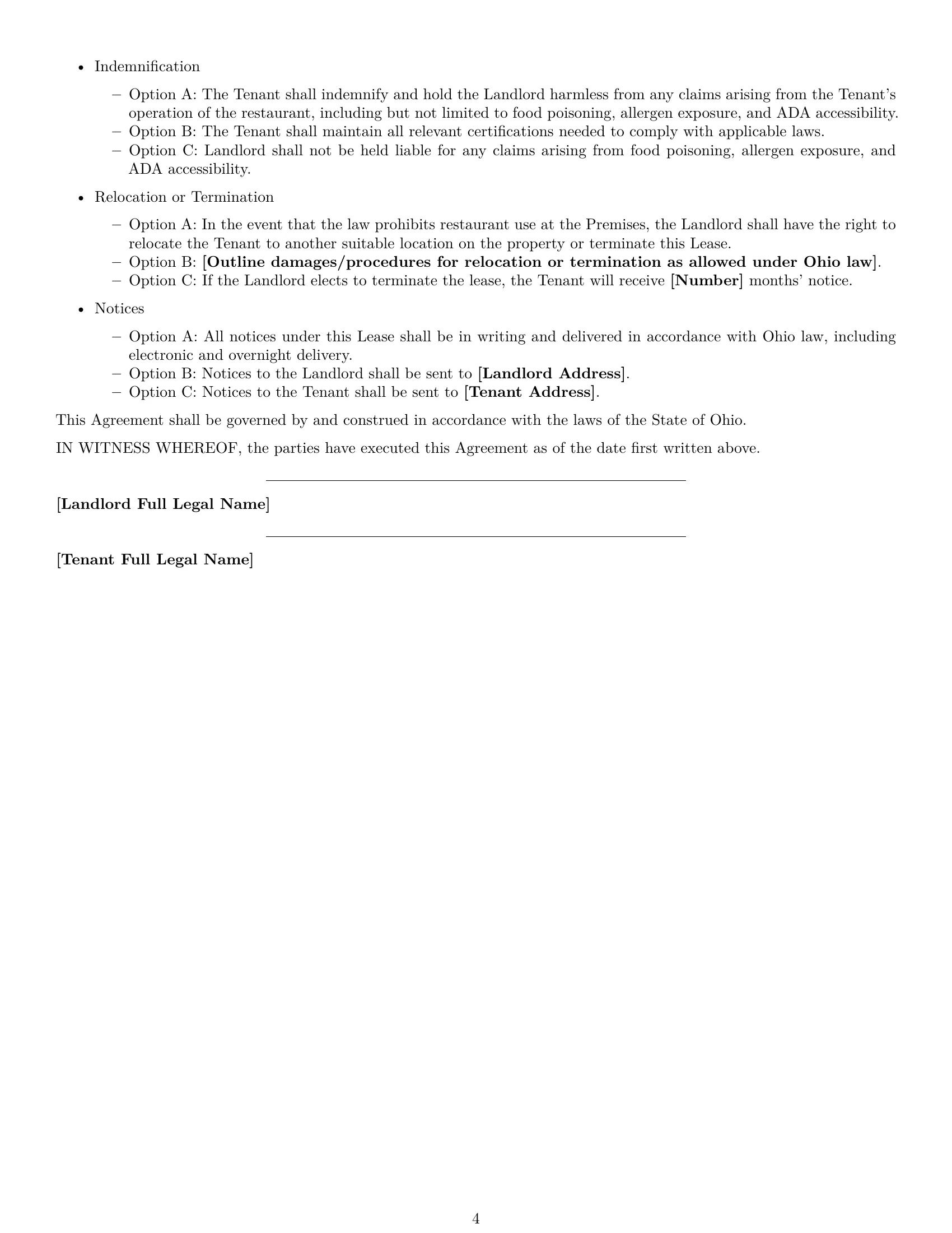 Preview page 4 of Free Ohio restaurant lease agreement template