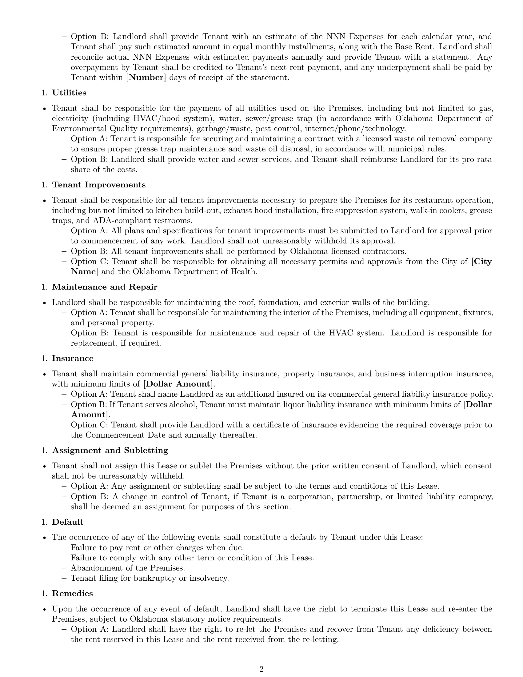 Preview page 2 of Free Oklahoma restaurant lease agreement template