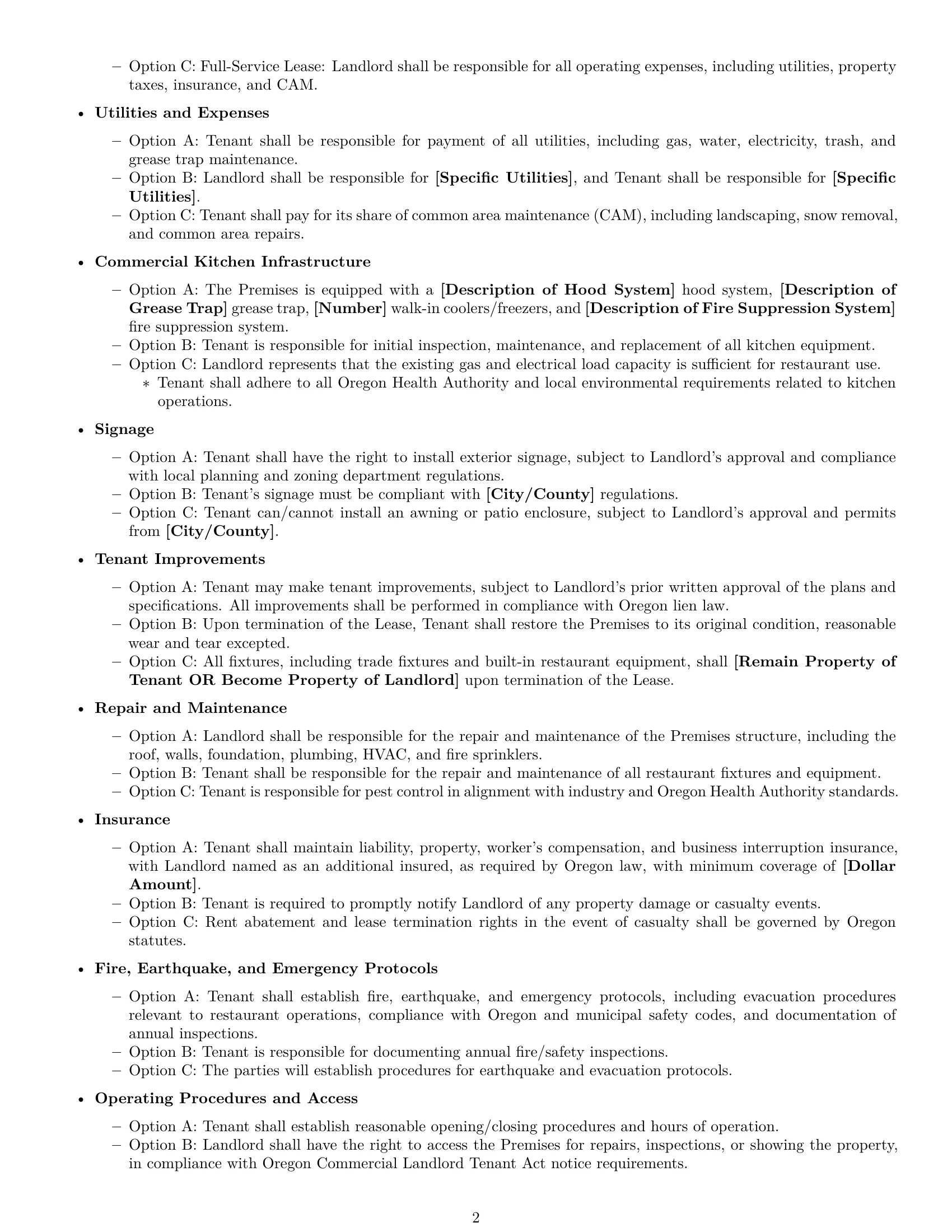 Preview page 2 of Free Oregon restaurant lease agreement template