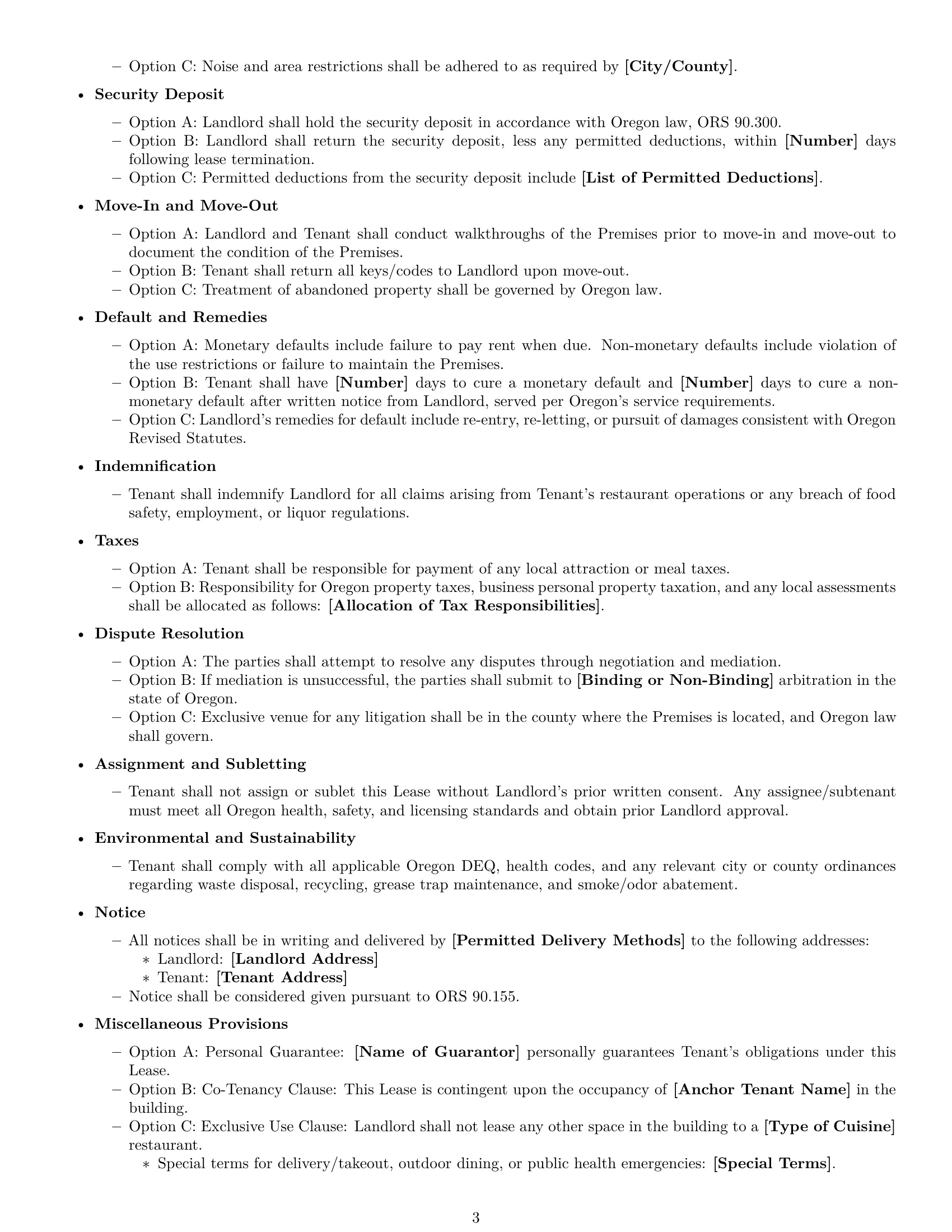 Preview page 3 of Free Oregon restaurant lease agreement template